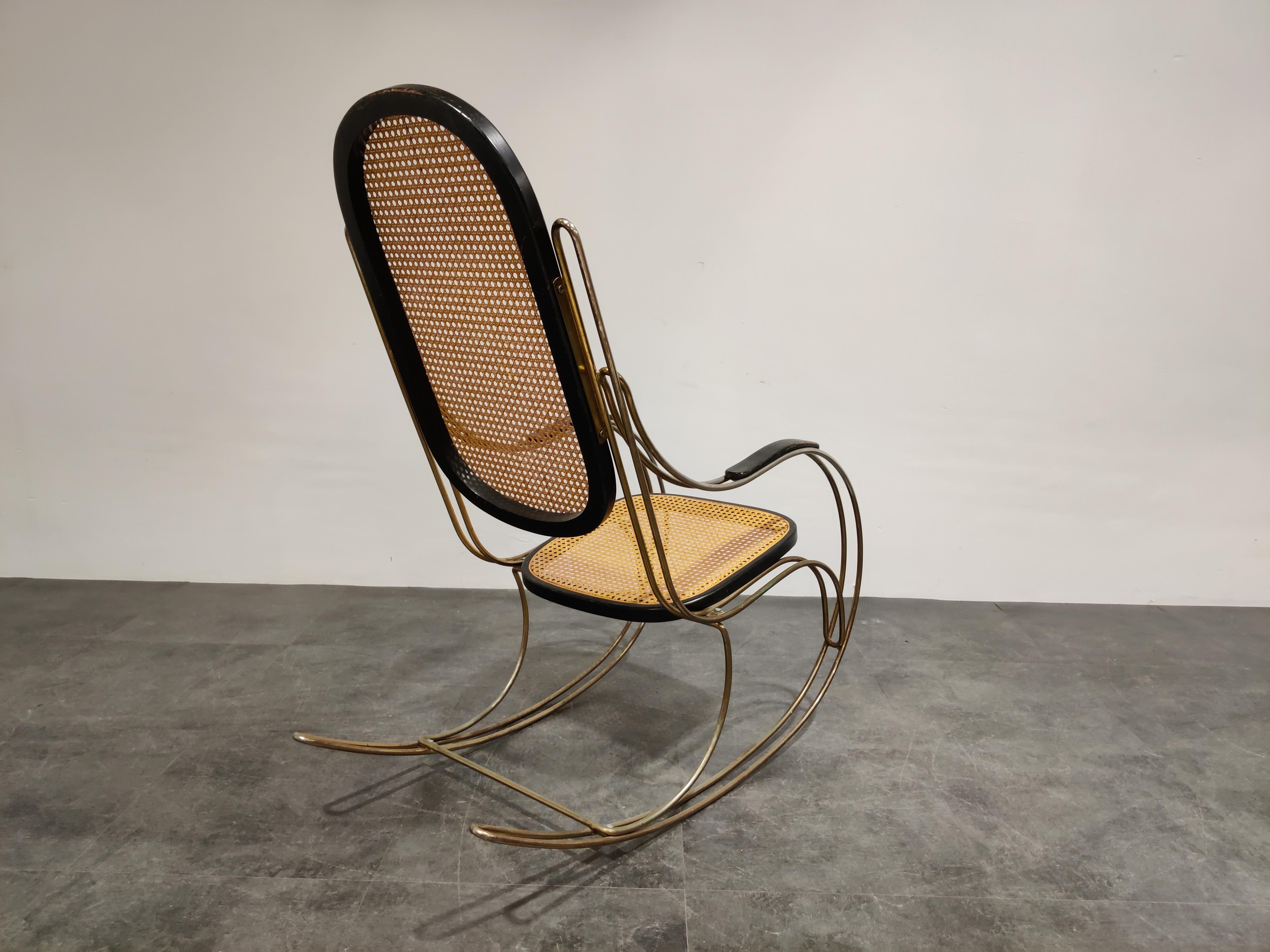 Bauhaus Vintage Chrome and Rattan Rocking Chair, 1960s