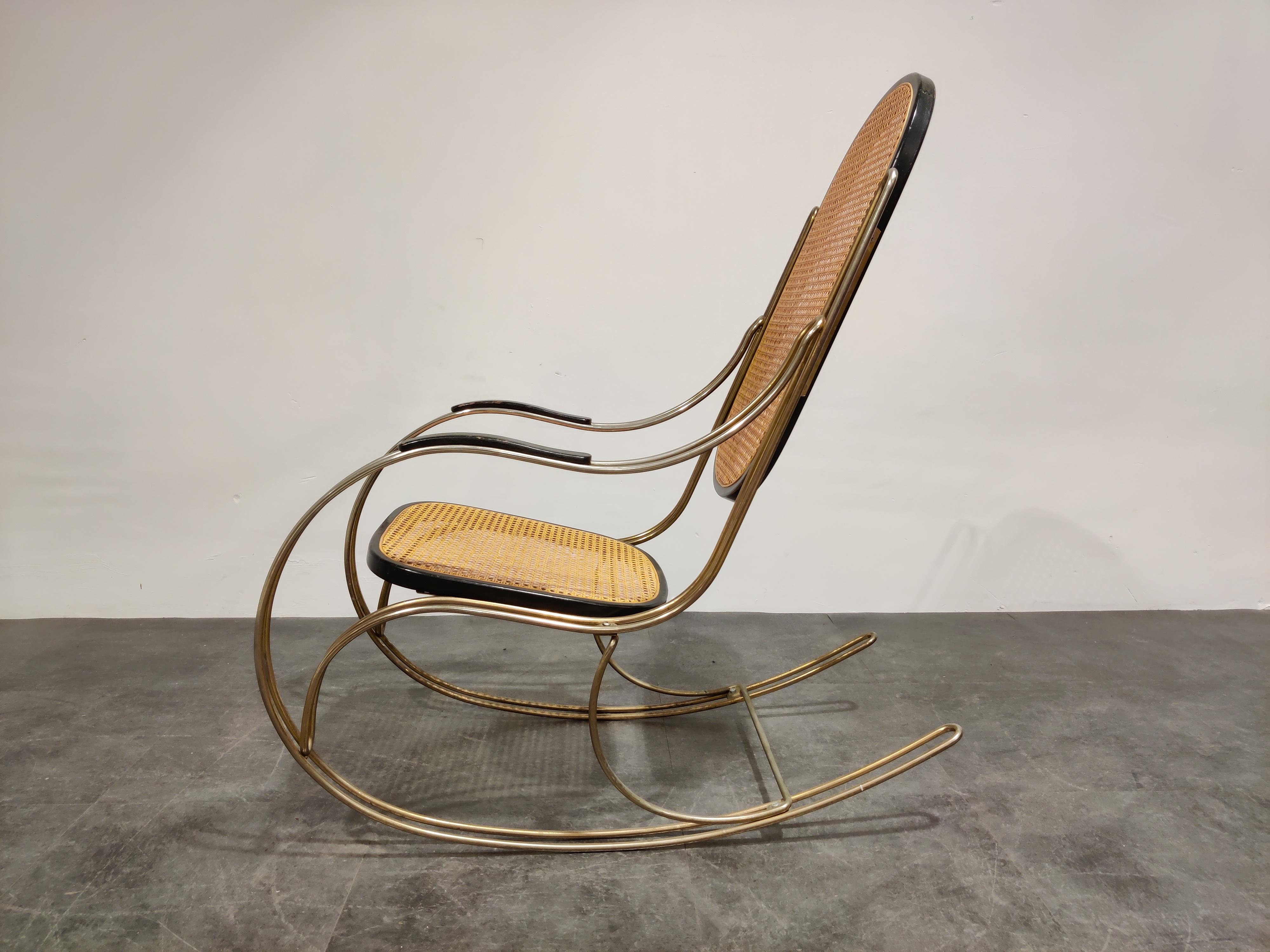 Mid-20th Century Vintage Chrome and Rattan Rocking Chair, 1960s