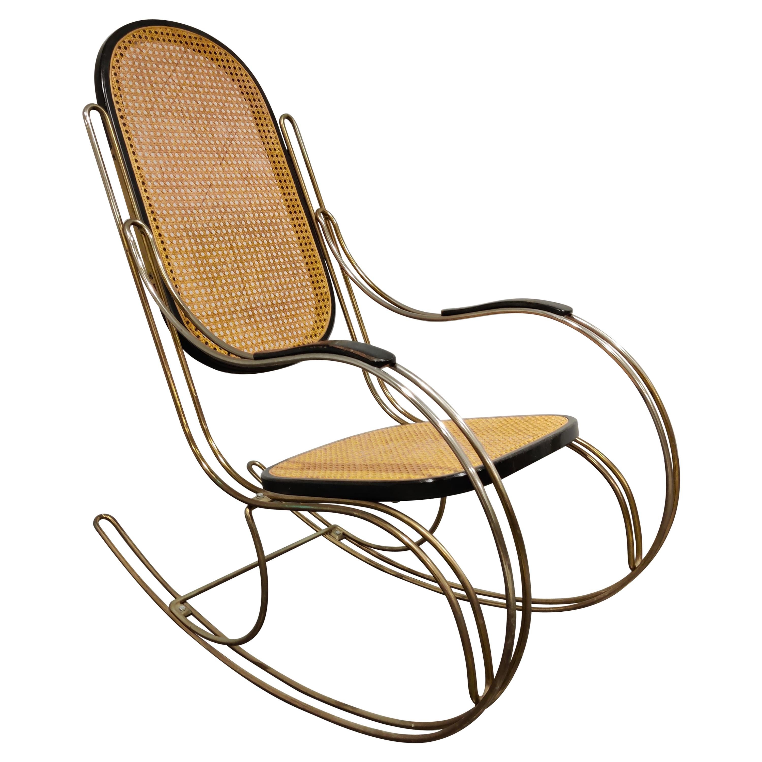 Vintage Chrome and Rattan Rocking Chair, 1960s