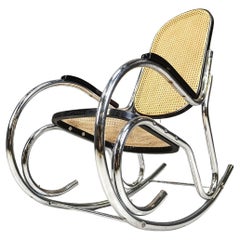 Vintage chrome and rattan rocking chair, 1960s