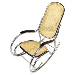 Vintage chrome and rattan rocking chair, 1960s