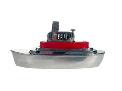 Vintage Chrome and Red Bakelite Table Lighter in the Form of an Ocean Liner