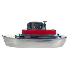 Vintage Chrome and Red Bakelite Table Lighter in the Form of an Ocean Liner