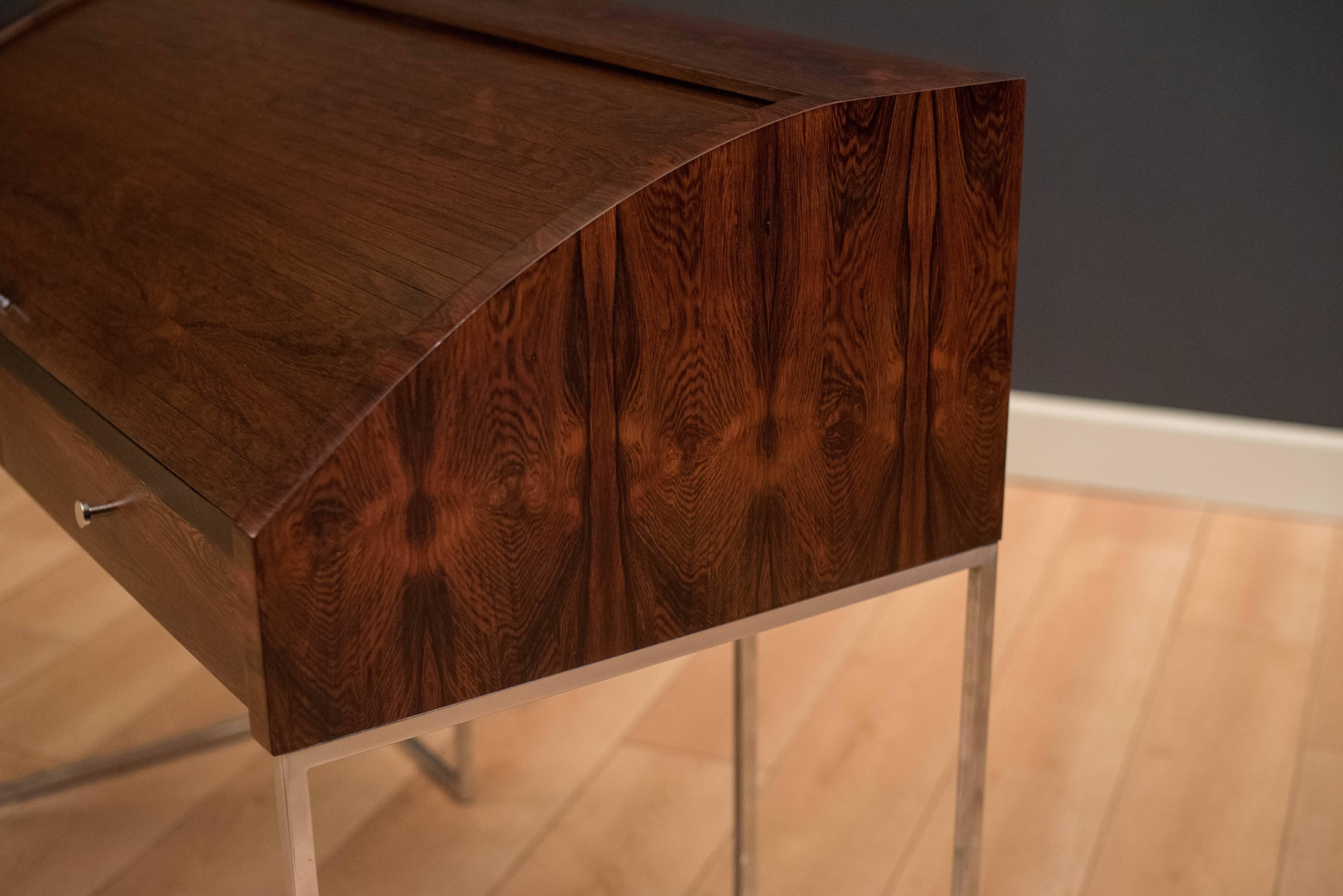 Vintage Chrome and Rosewood Tambour Roll Top Desk 3