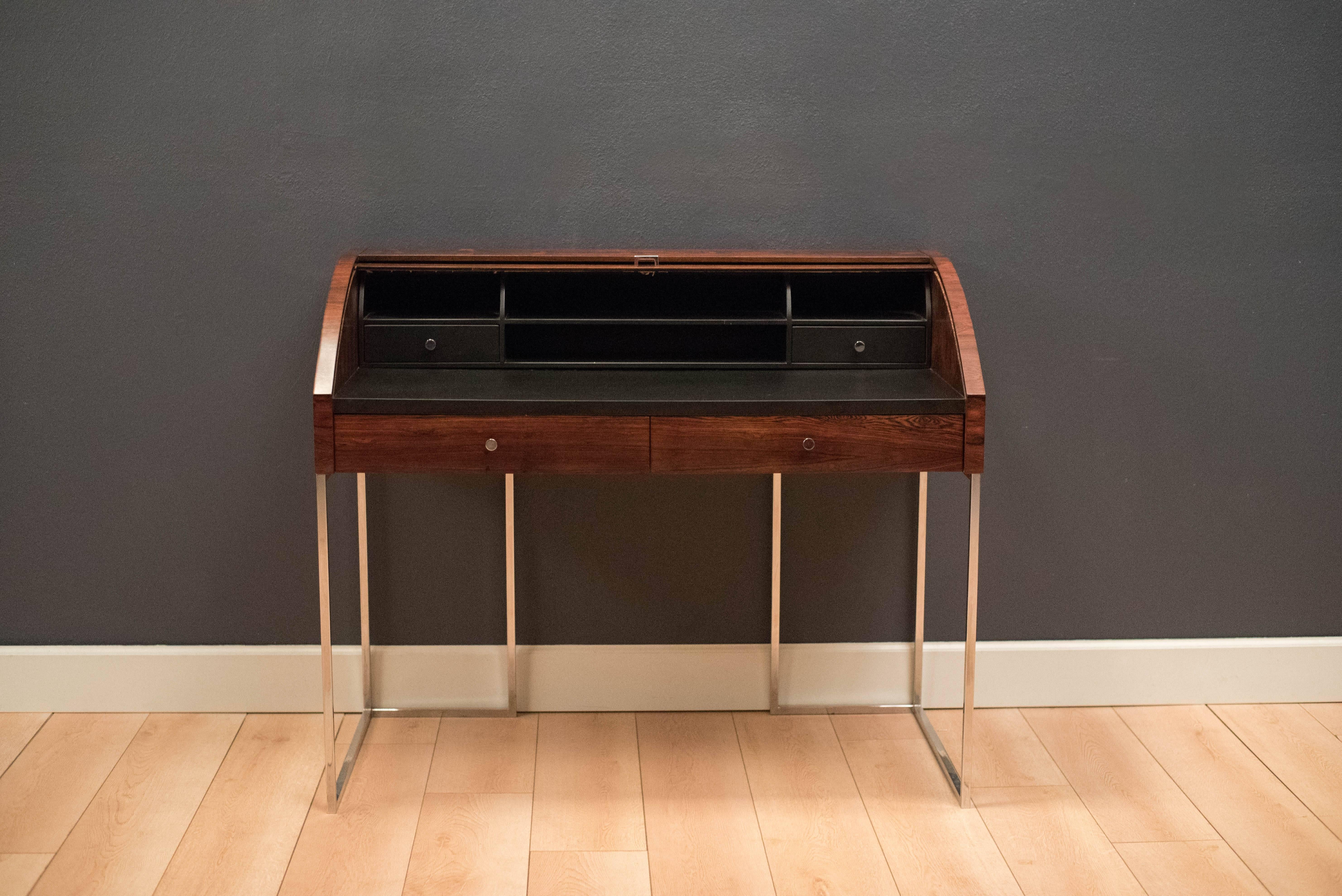 American Vintage Chrome and Rosewood Tambour Roll Top Desk