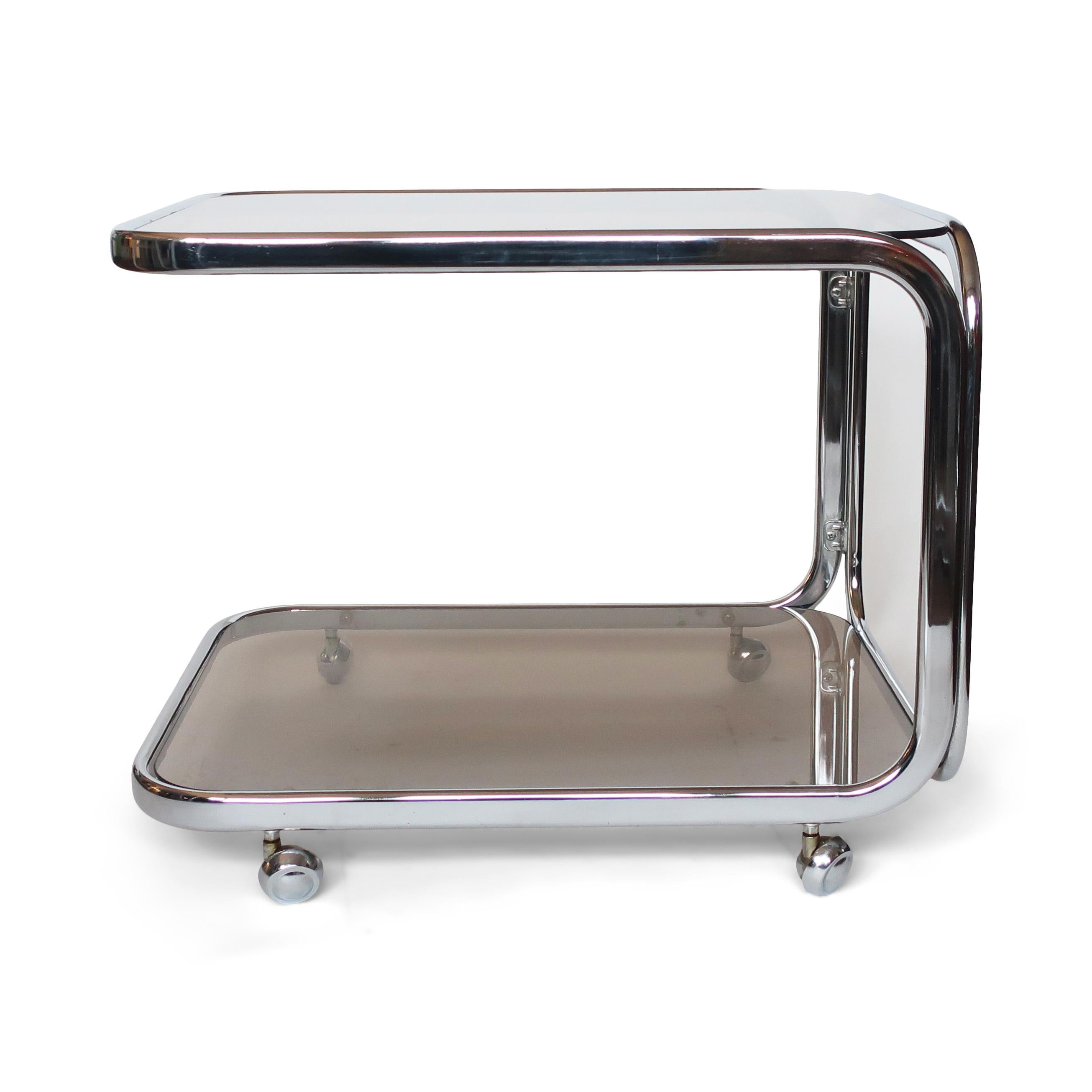Vintage Chrome and Smoked Glass Bar Cart In Good Condition In Brooklyn, NY