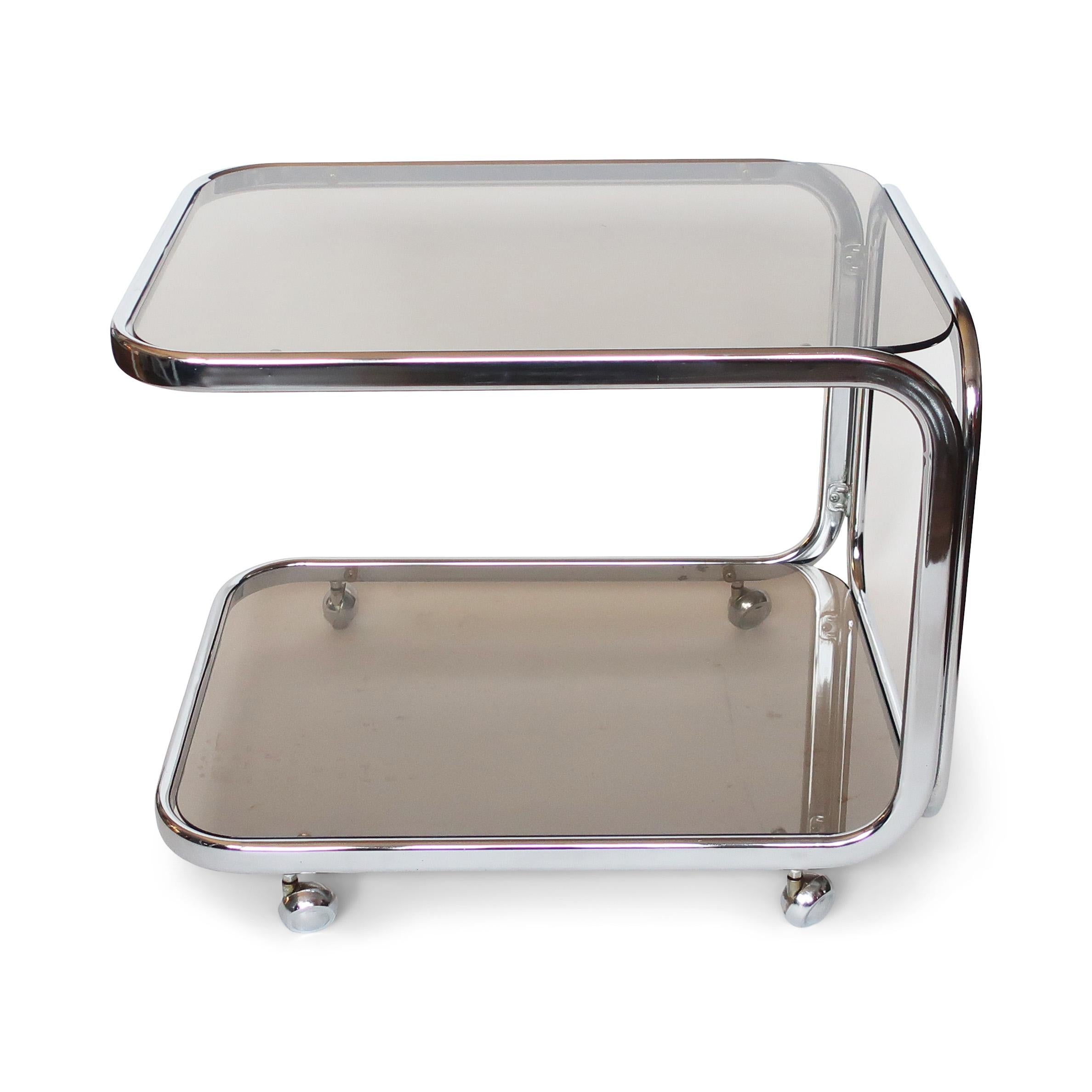 20th Century Vintage Chrome and Smoked Glass Bar Cart