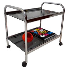 vintage Chrome and Smoked Glass Mid-Century Modern Bar Cart