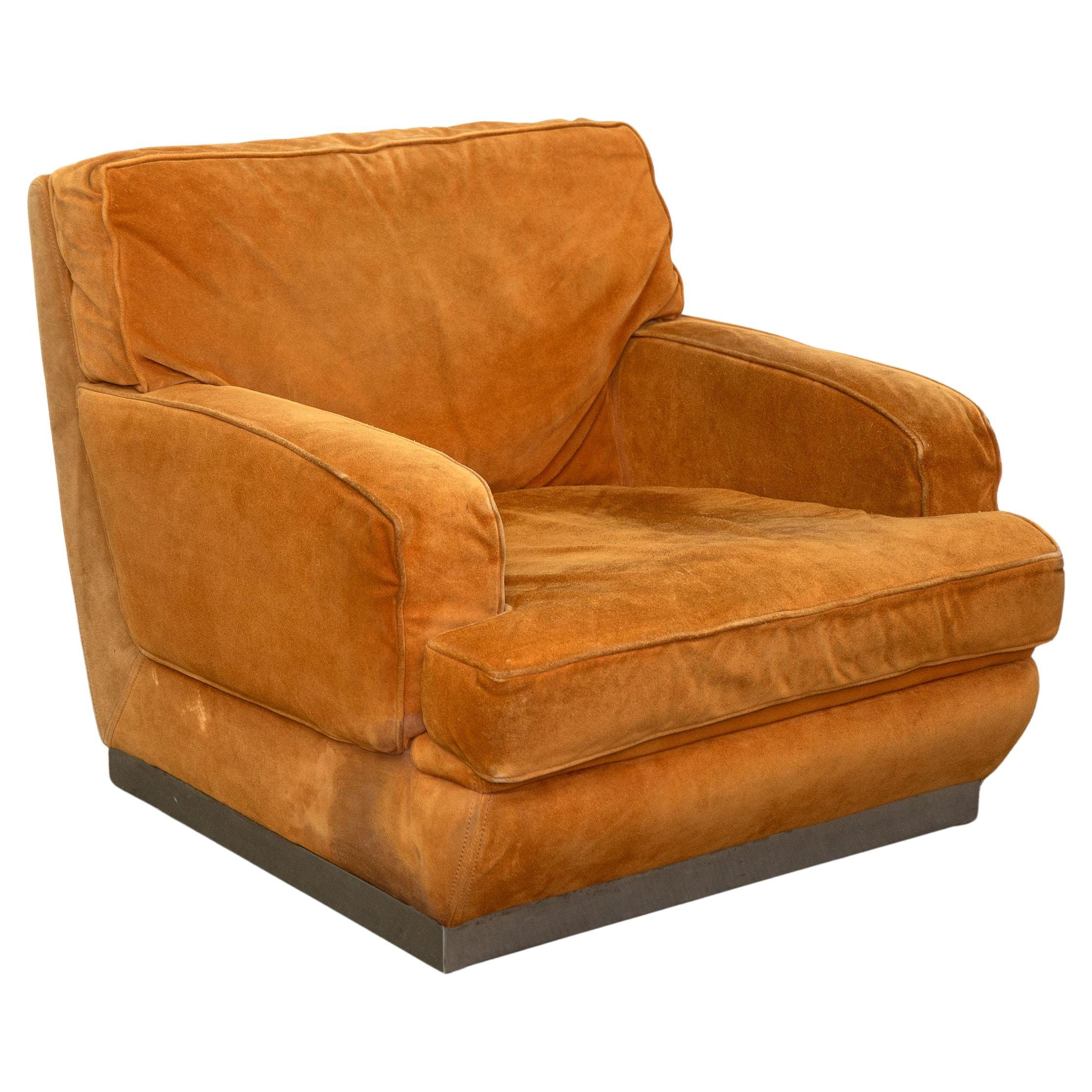 Vintage Chrome and Suede Club Chair For Sale