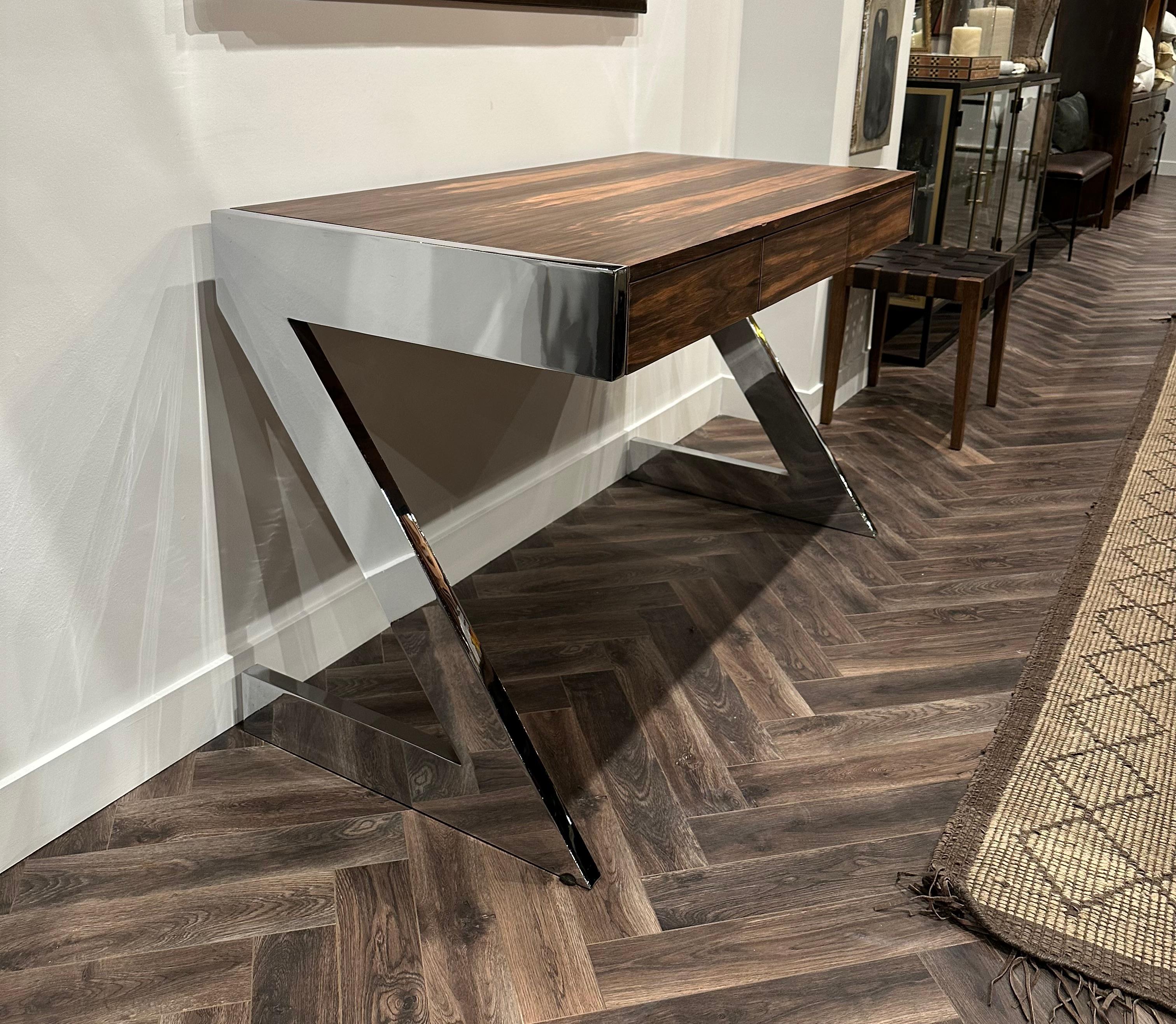 Schreibtisch Vintage Chrom und Nussbaum (Moderne der Mitte des Jahrhunderts) im Angebot