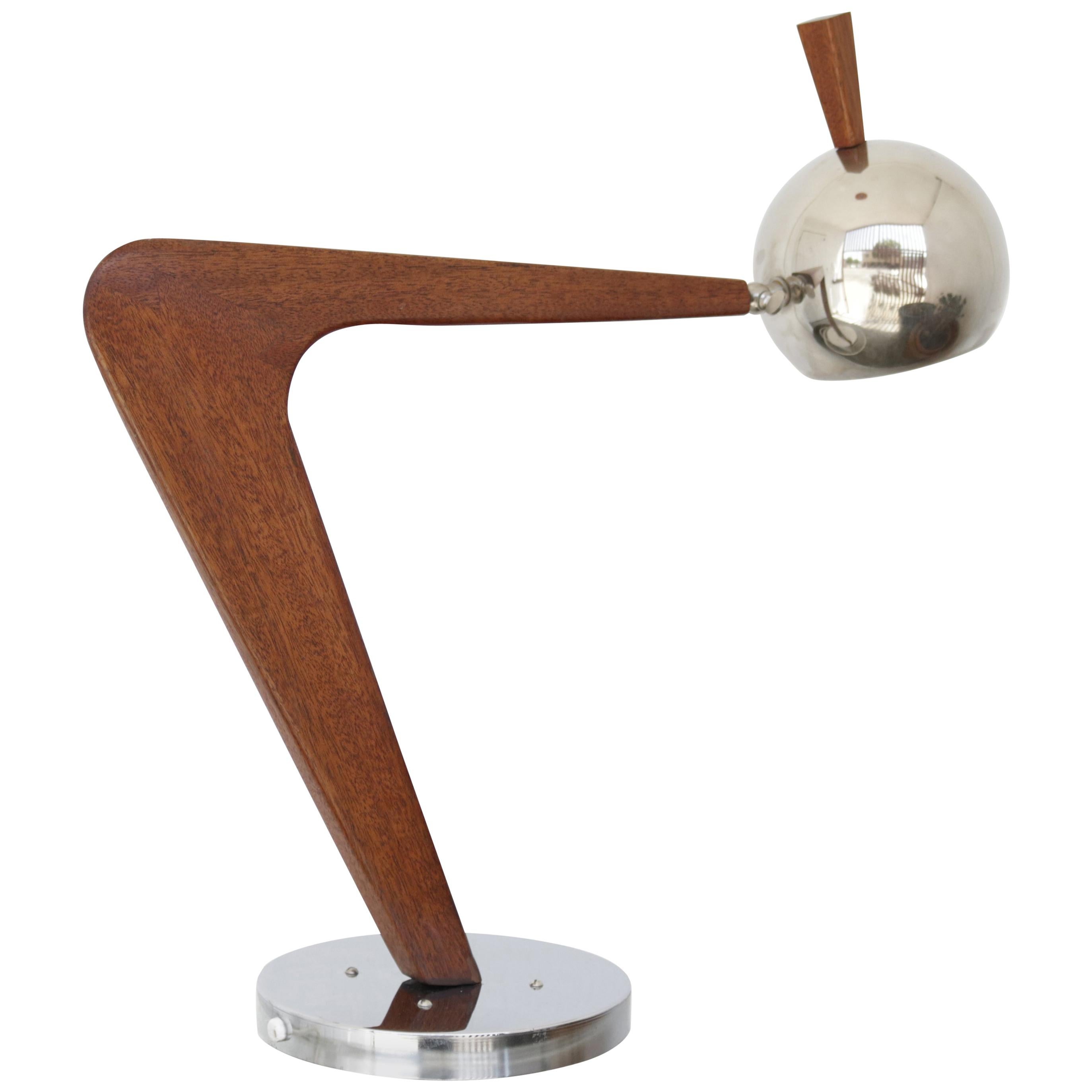 Vintage Chrome and Walnut Desk Lamp