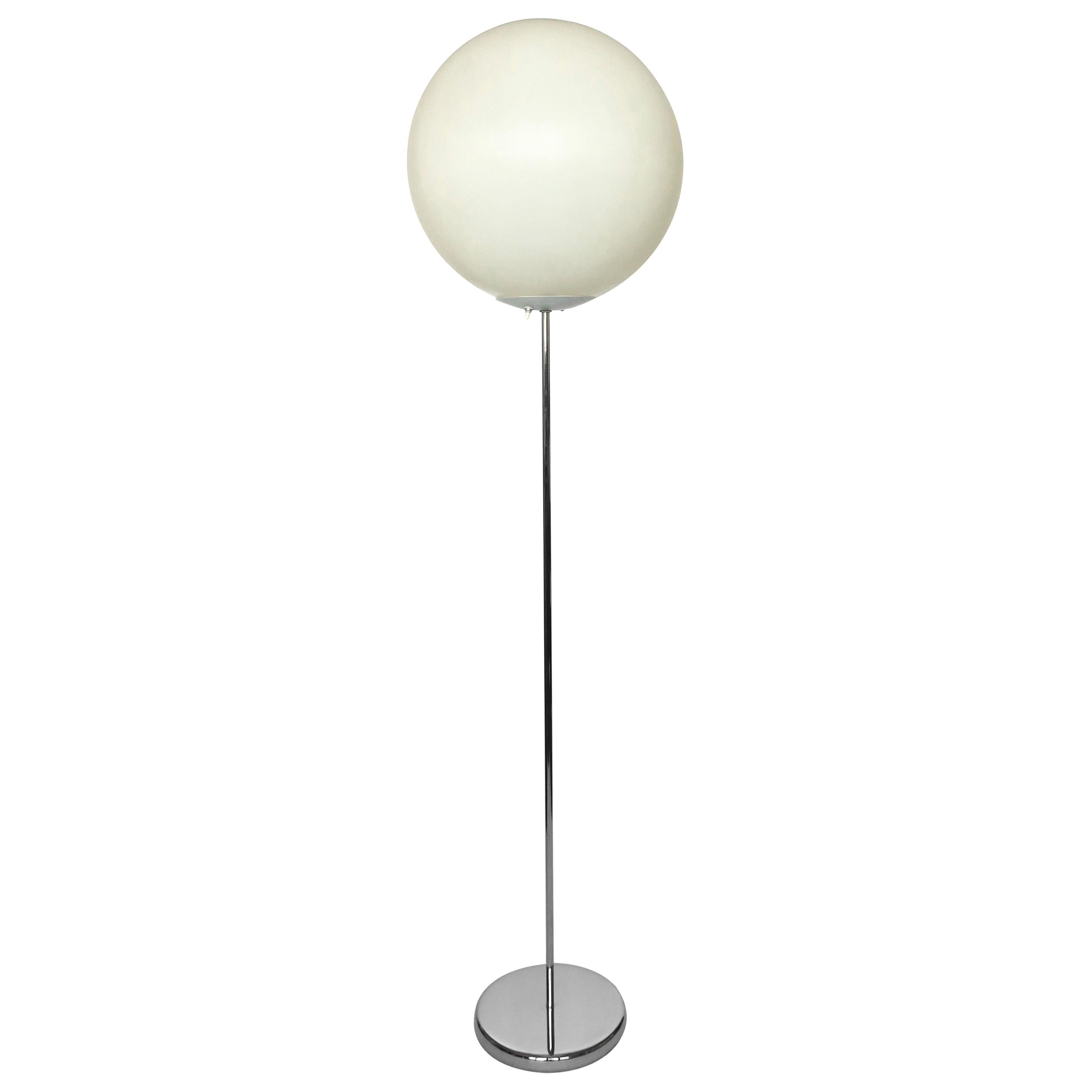 Vintage Chrome and White Globe Lollipop Floor Lamp
