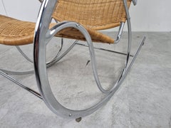 Vintage Chrome and Wicker Rocking Chair, 1970s