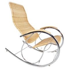 Vintage Chrome and Wicker Rocking Chair, 1970s