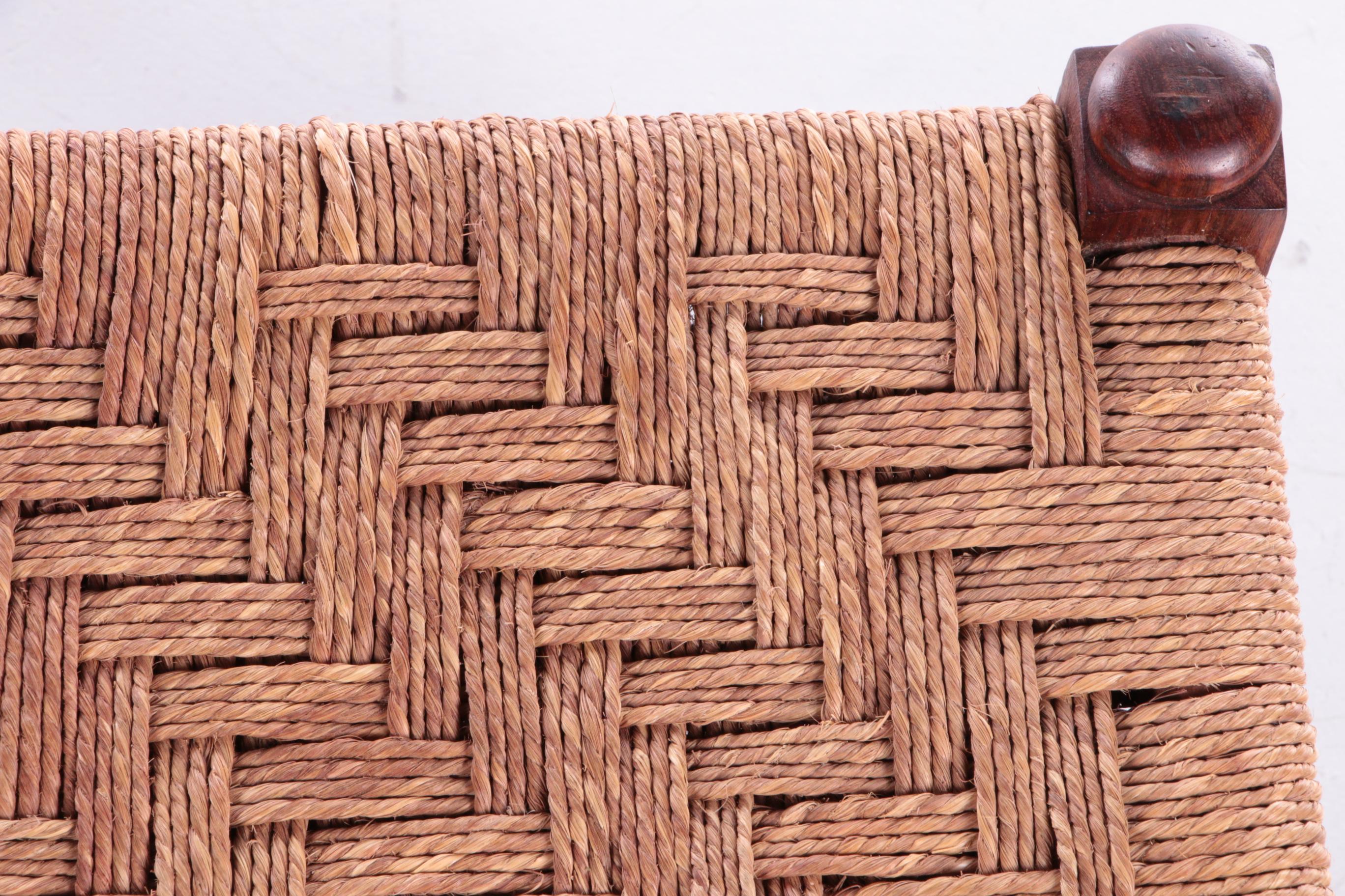 Woven Vintage Brutalist stool or footstool made of jute rope, 60s For Sale