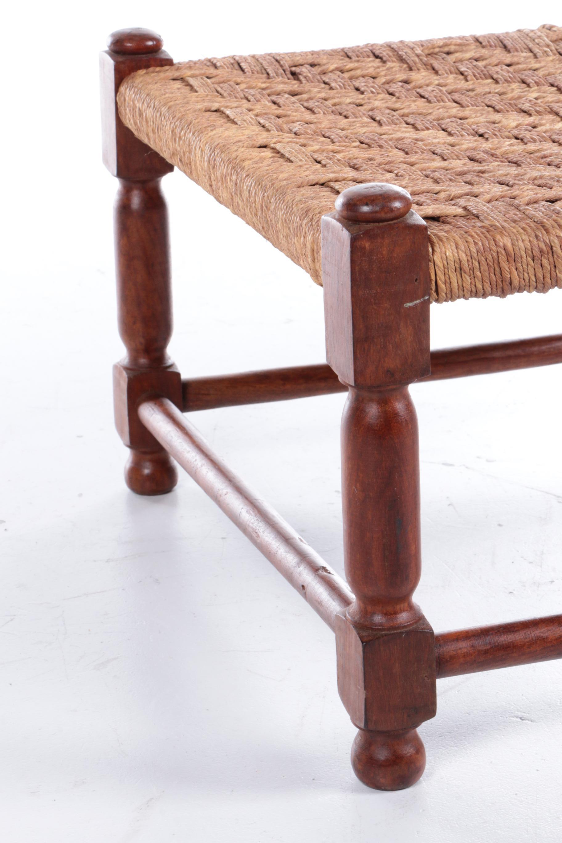 Jute Vintage Brutalist stool or footstool made of jute rope, 60s For Sale