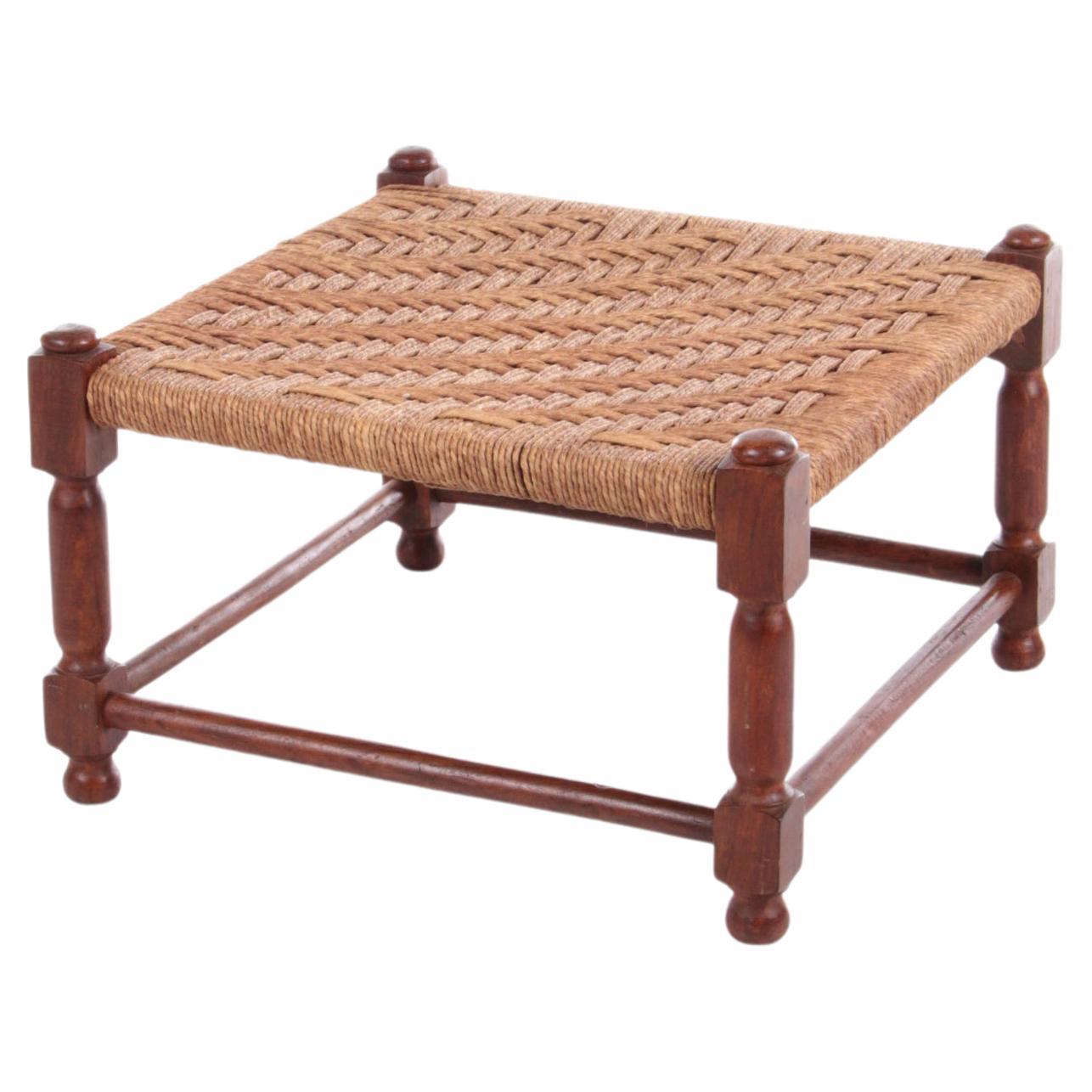 Vintage Brutalist stool or footstool made of jute rope, 60s For Sale