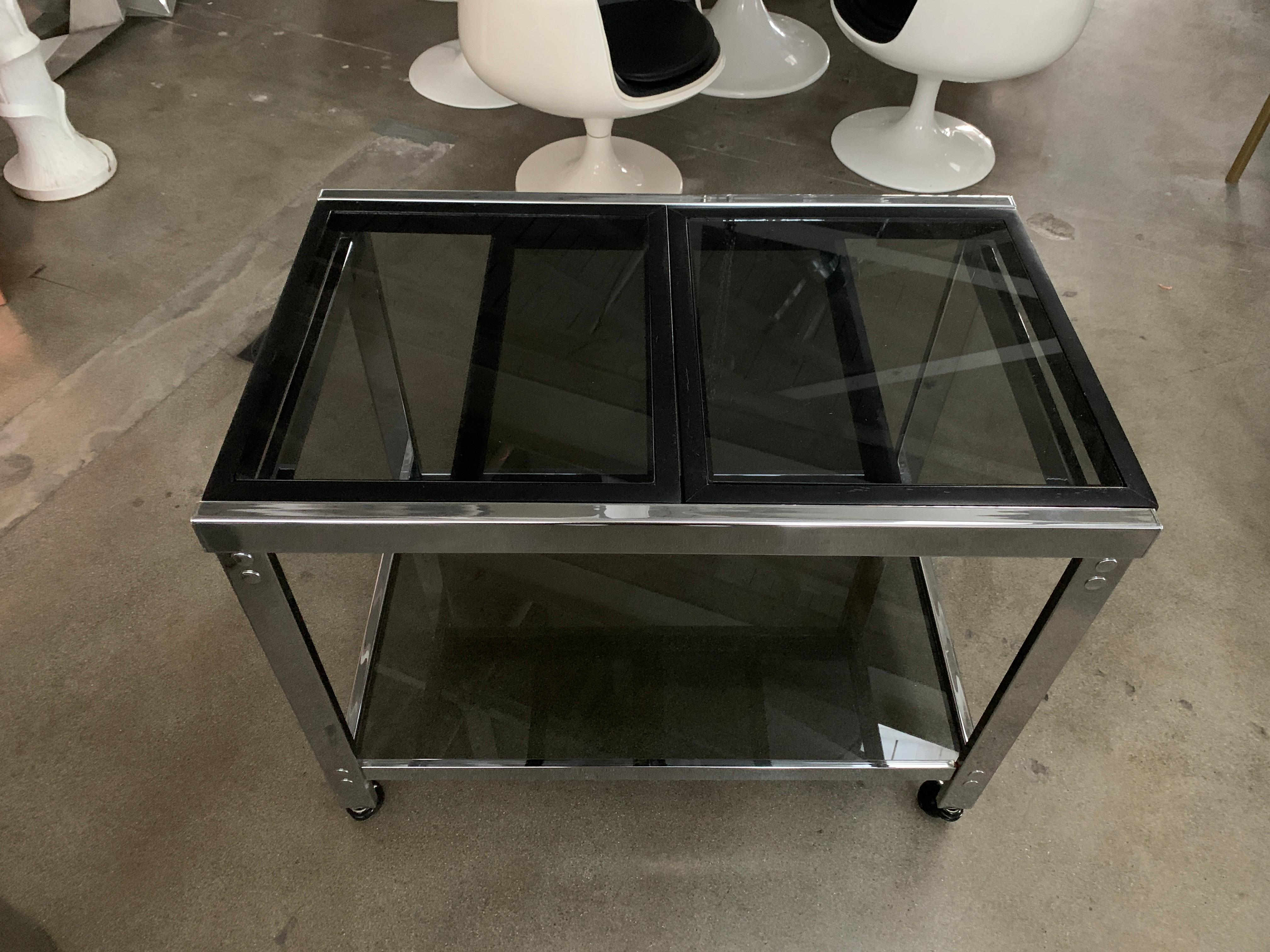 Vintage Chrome Bar Cart with Smoked Glass In Good Condition In Palm Springs, CA