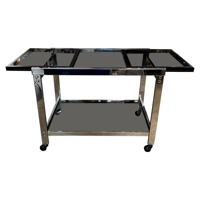 Vintage Chrome Bar Cart with Smoked Glass at 1stDibs