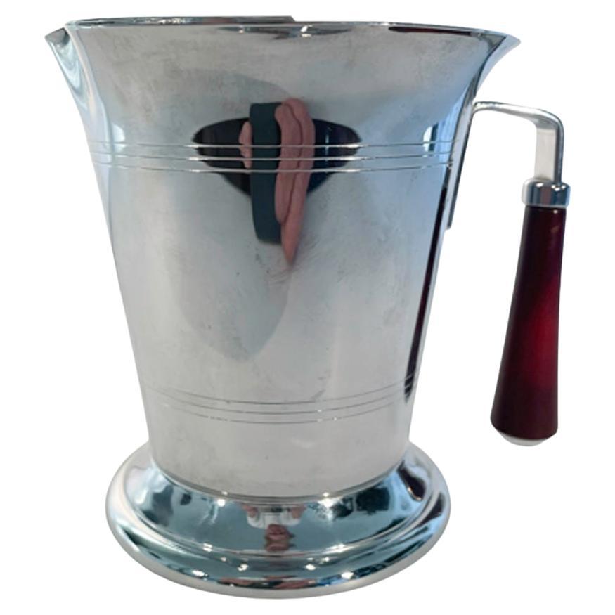 Vintage Chrome Bar Pitcher w/Bakelite Faux Red Tortoiseshell Handle by Glo-Hill For Sale