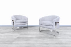 Vintage Chrome "Barrel" Lounge Chairs Attributed to Milo Baughman