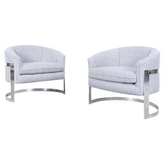 Vintage Chrome "Barrel" Lounge Chairs Attributed to Milo Baughman