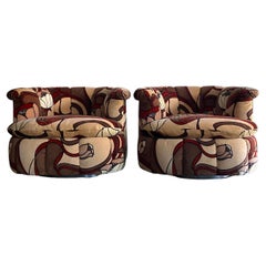 Jack Lenor Larsen-Style Chrome Base Swivel Chairs- a Pair