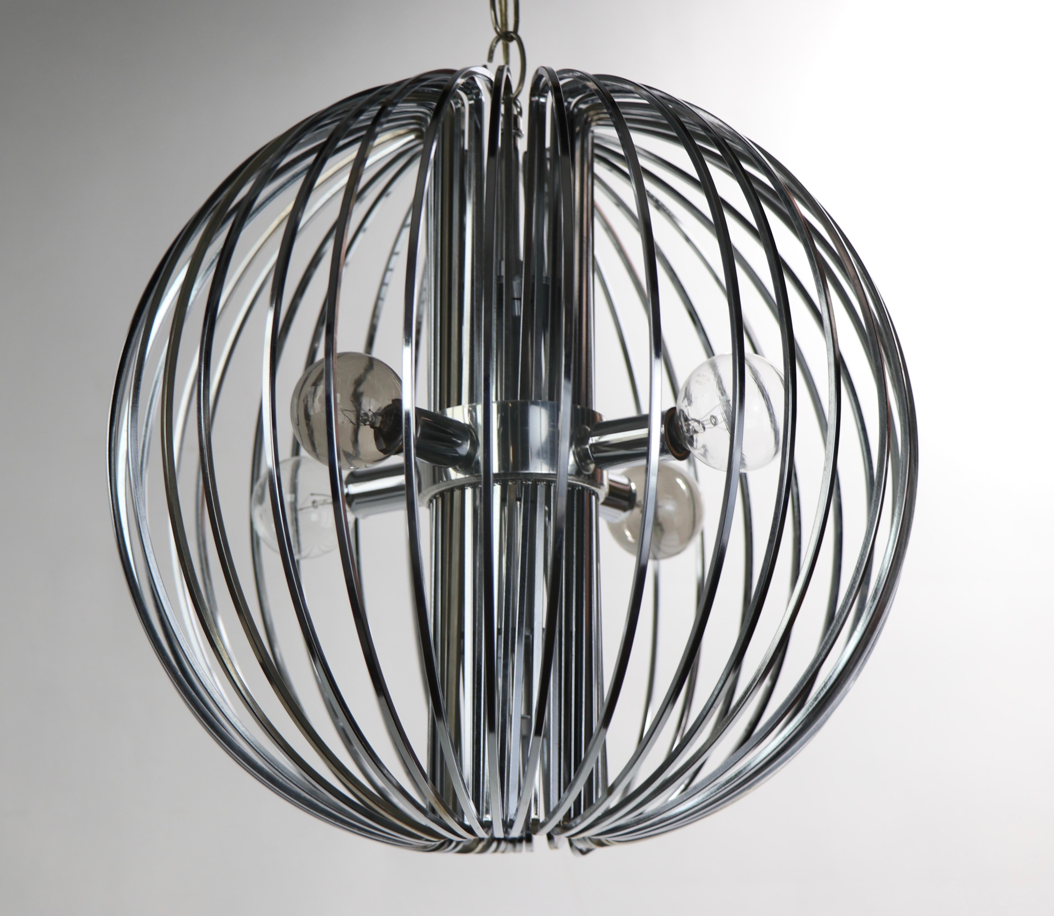 Vintage Chrome Bird Cage Chandelier by Gaetano Sciolari For Sale 7