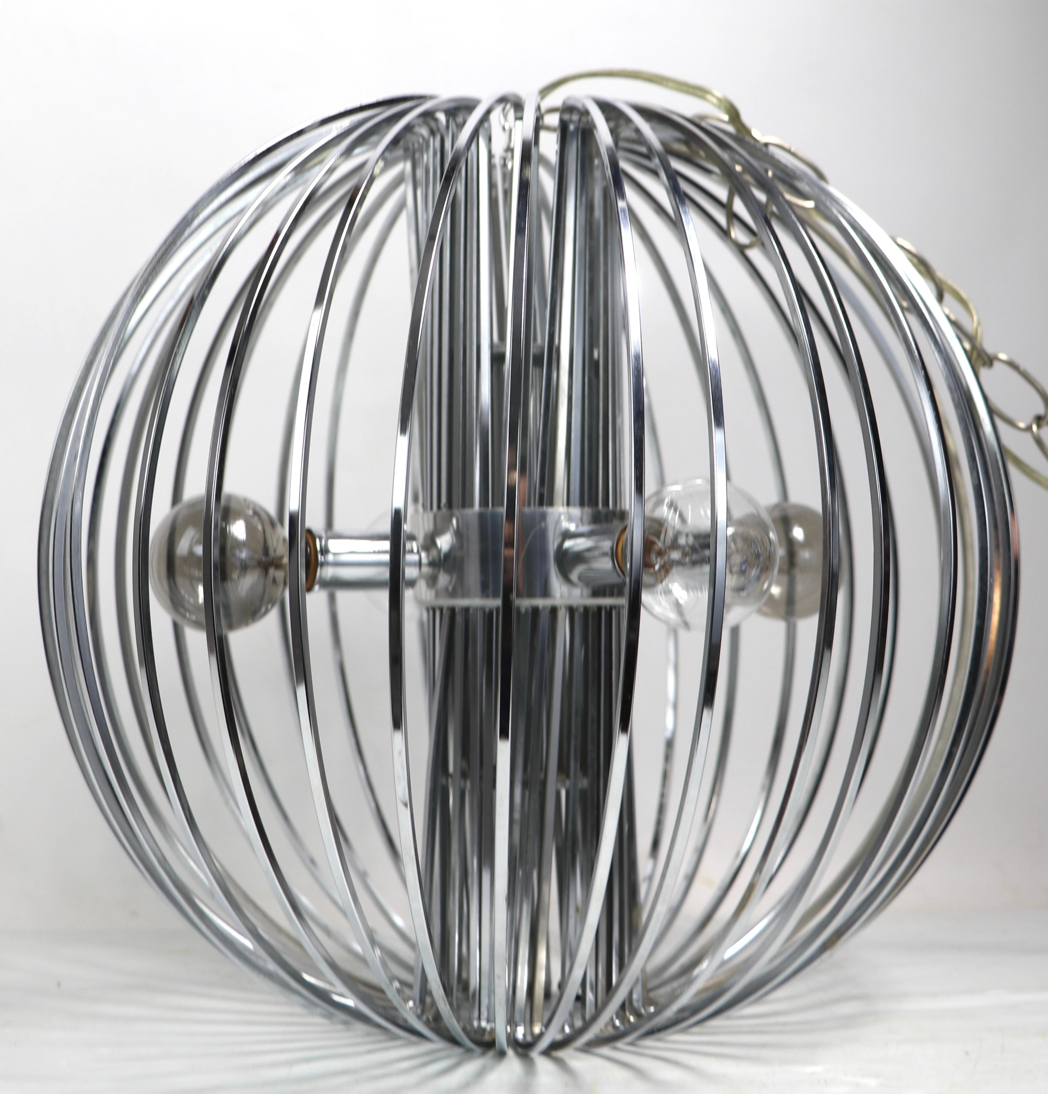 Mid-Century moderno Lampadario a gabbia per uccelli cromato vintage di Gaetano Sciolari in vendita
