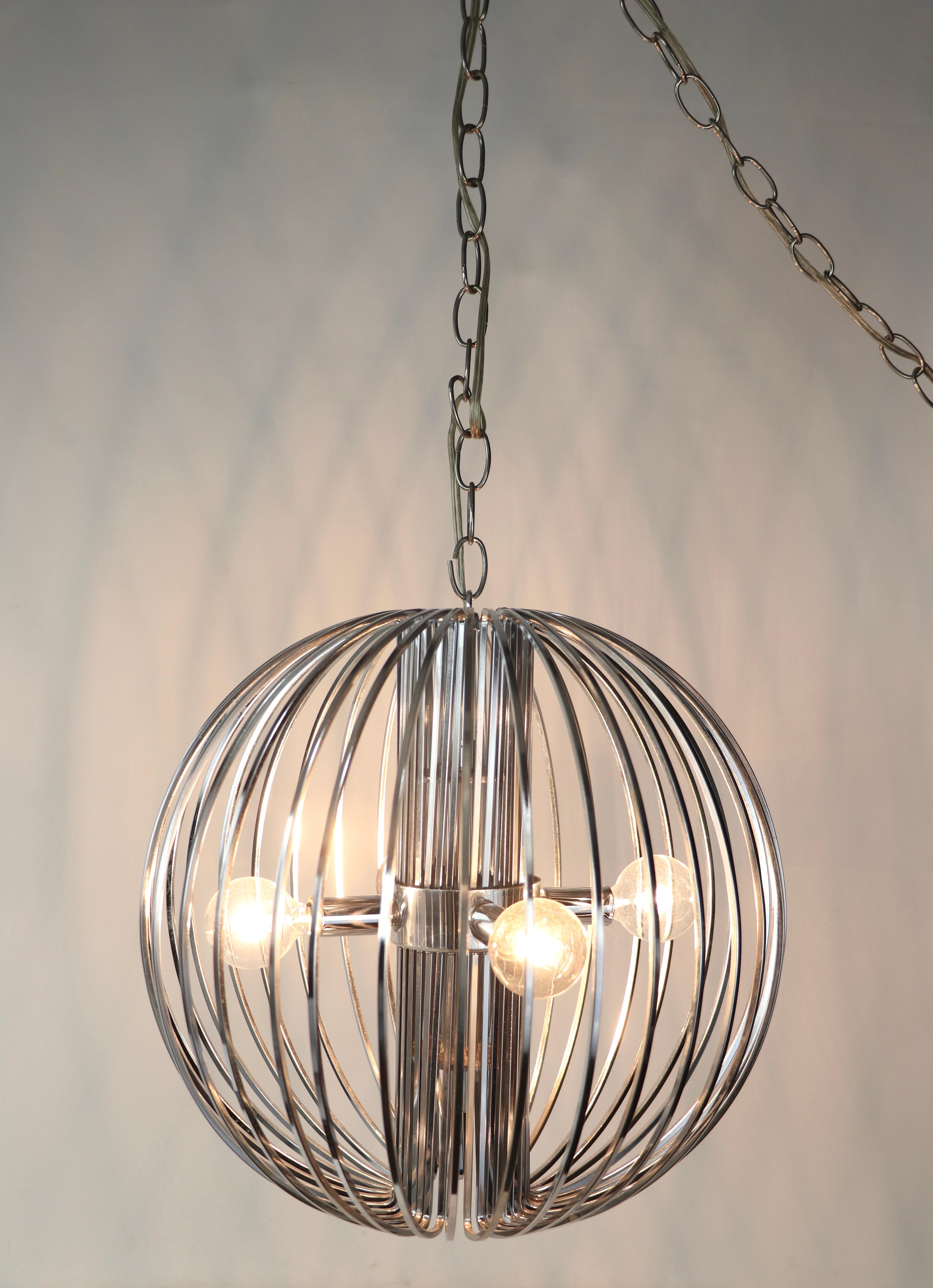 20th Century Vintage Chrome Bird Cage Chandelier by Gaetano Sciolari For Sale