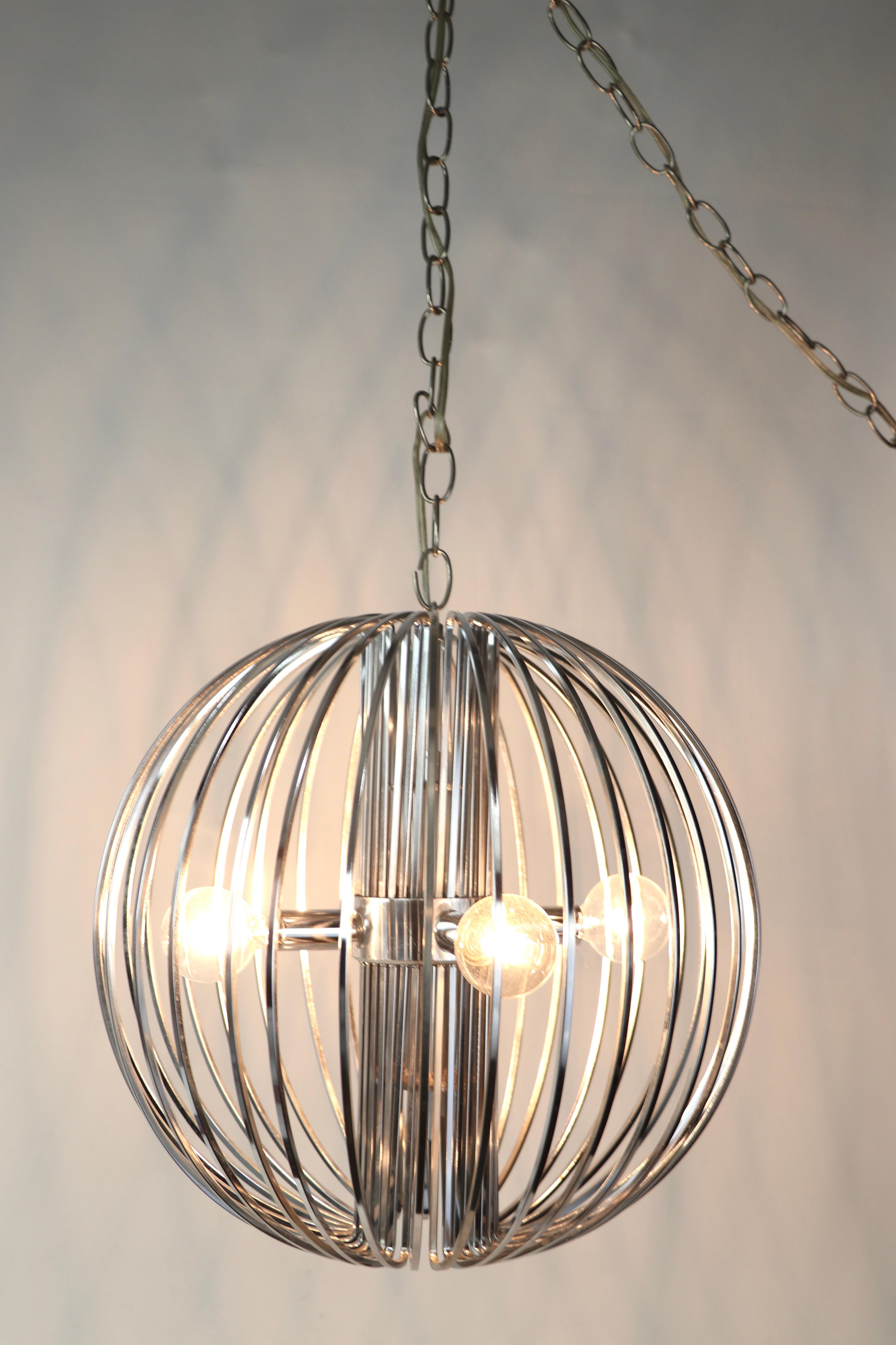 Vintage Chrome Bird Cage Chandelier by Gaetano Sciolari For Sale 1