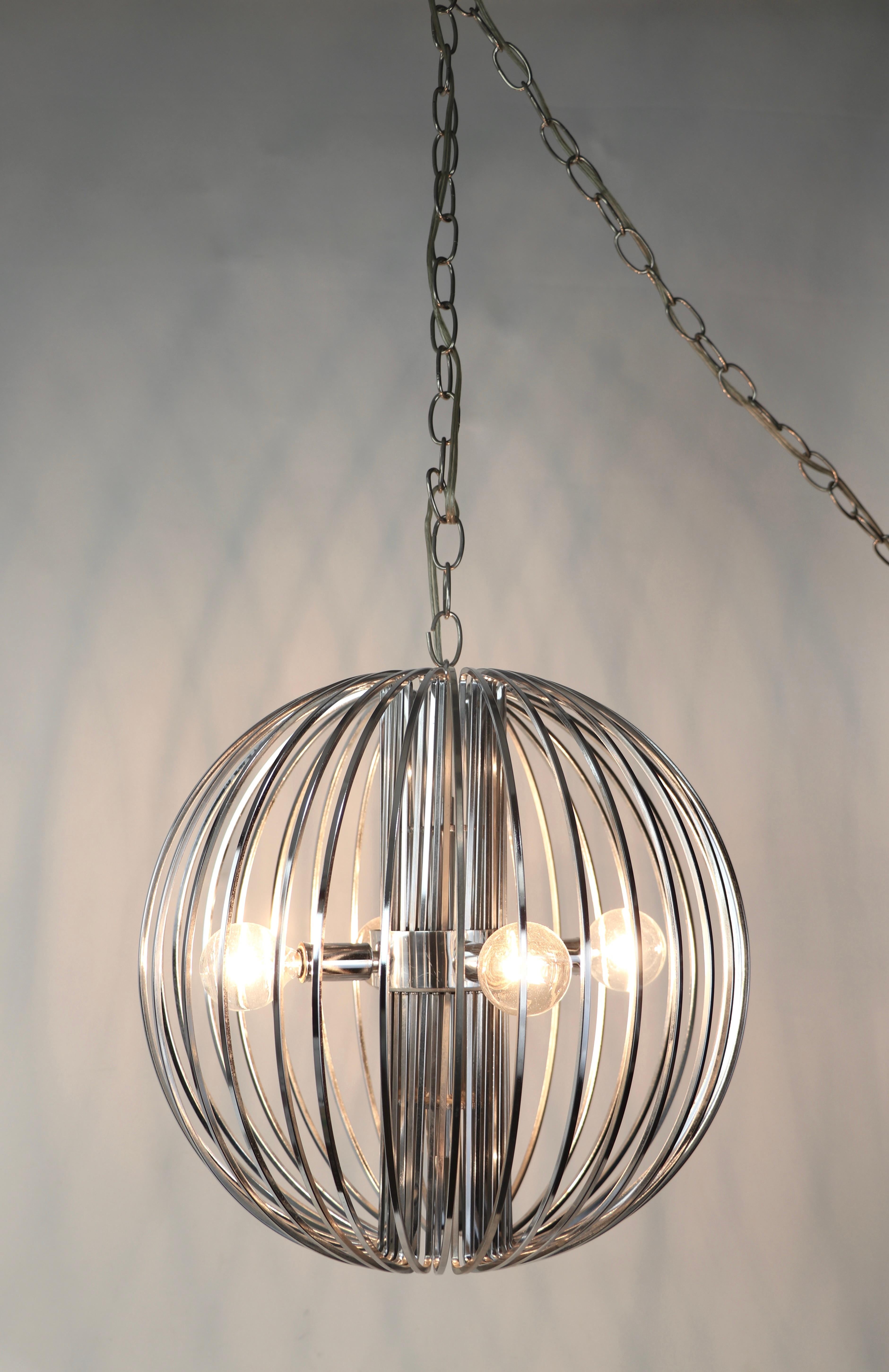 Vintage Chrome Bird Cage Chandelier by Gaetano Sciolari For Sale 2