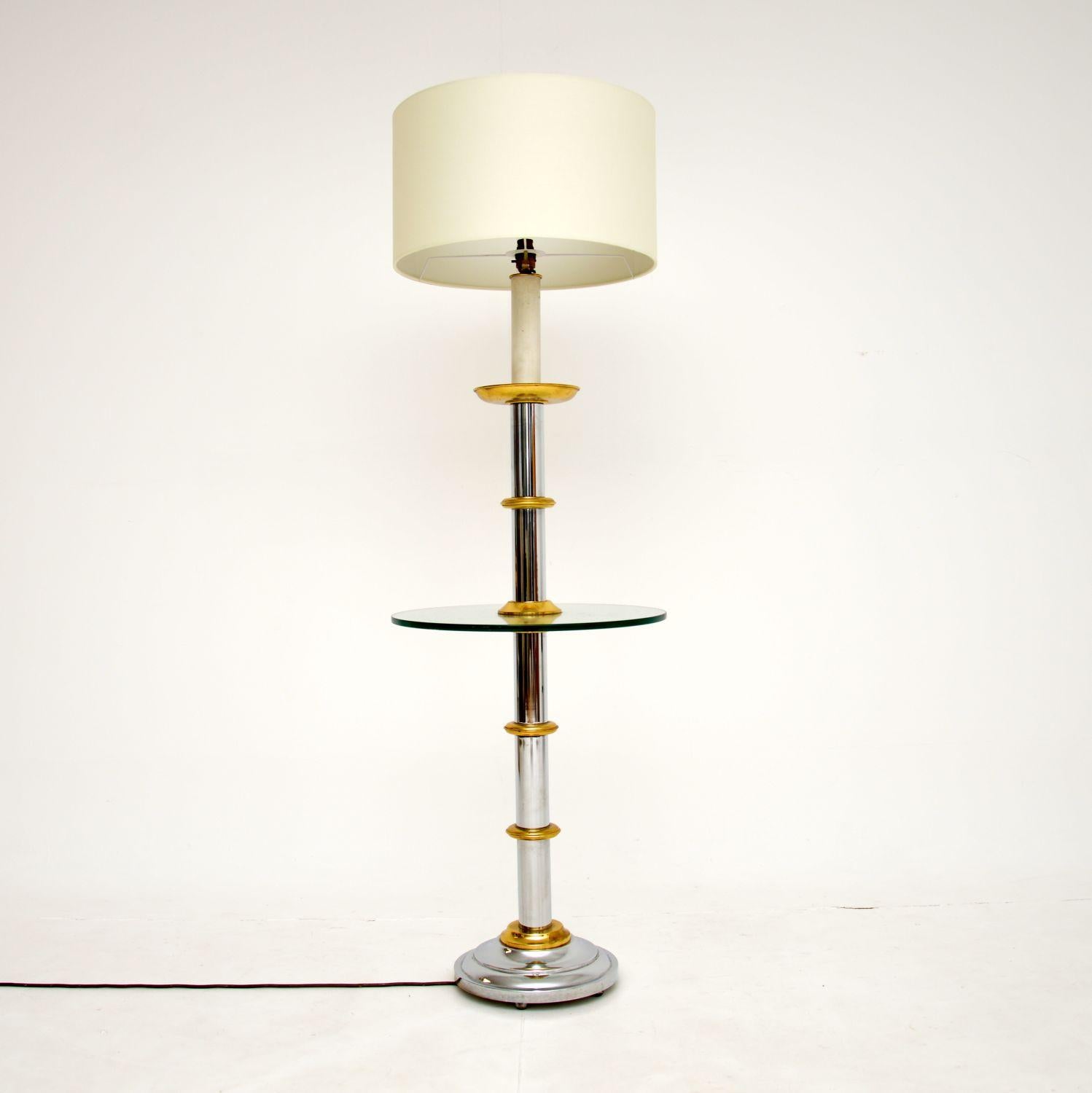 vintage brass floor lamp with glass table