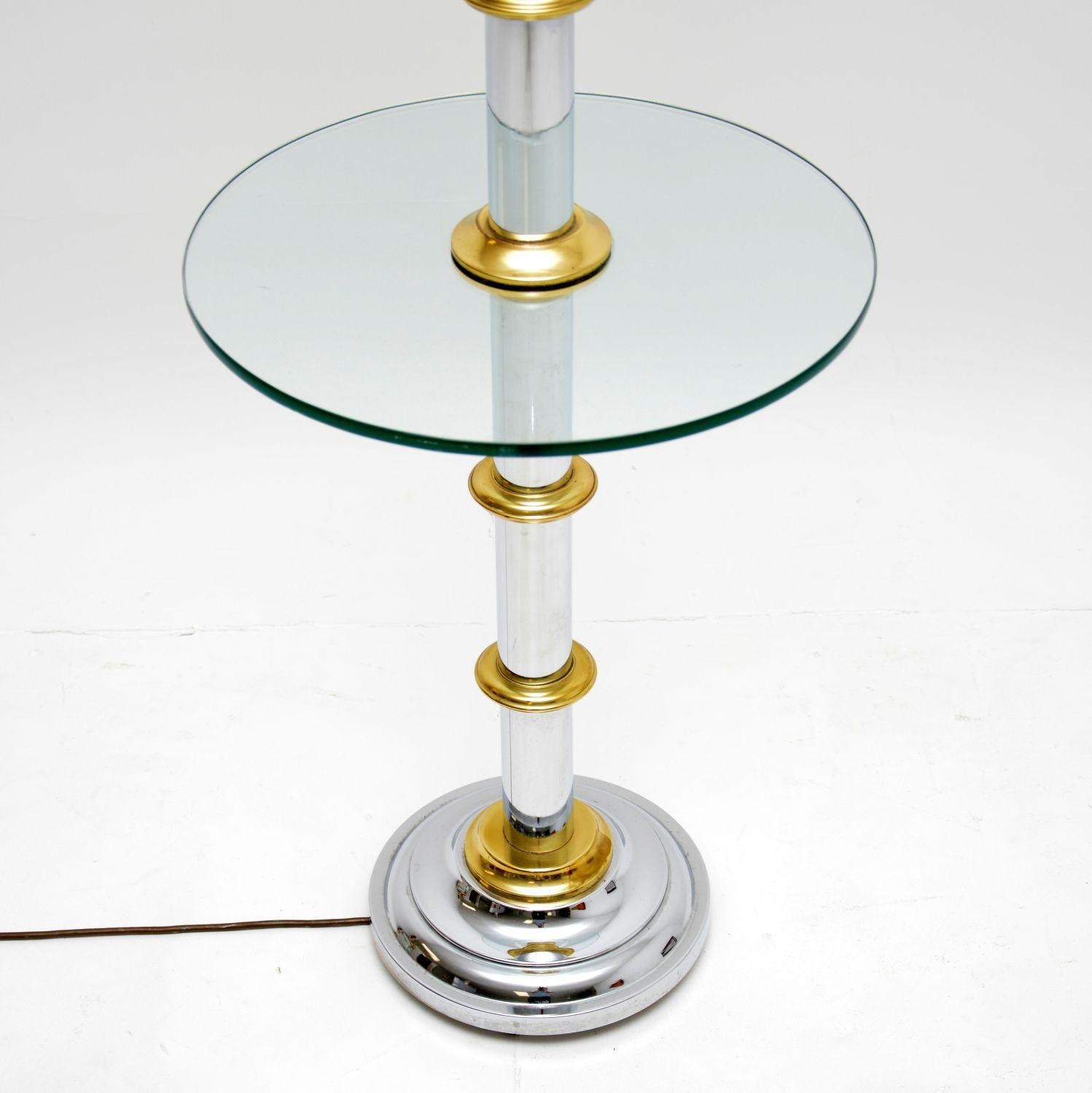 English Vintage Chrome & Brass Floor Lamp / Table