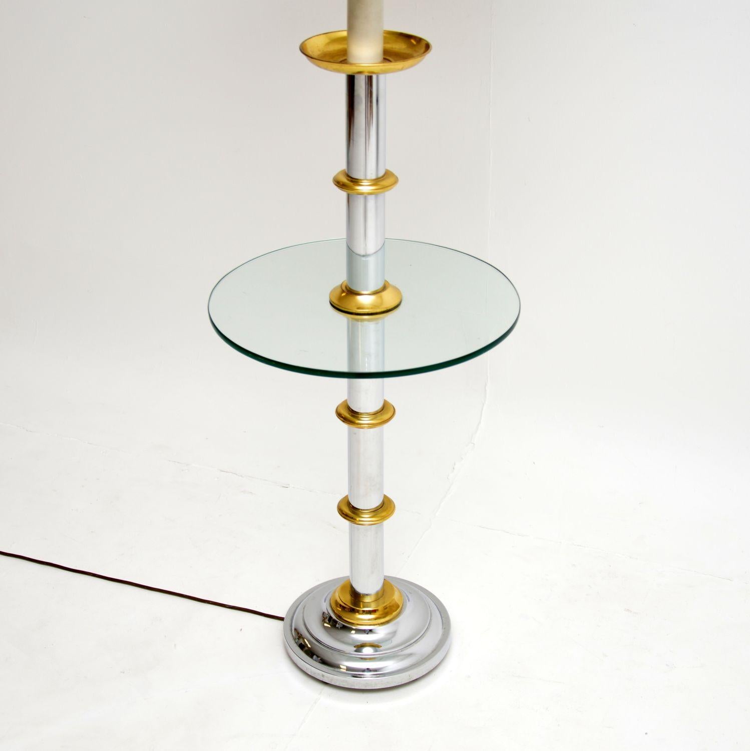 Mid-Century Modern Vintage Chrome & Brass Floor Lamp / Table