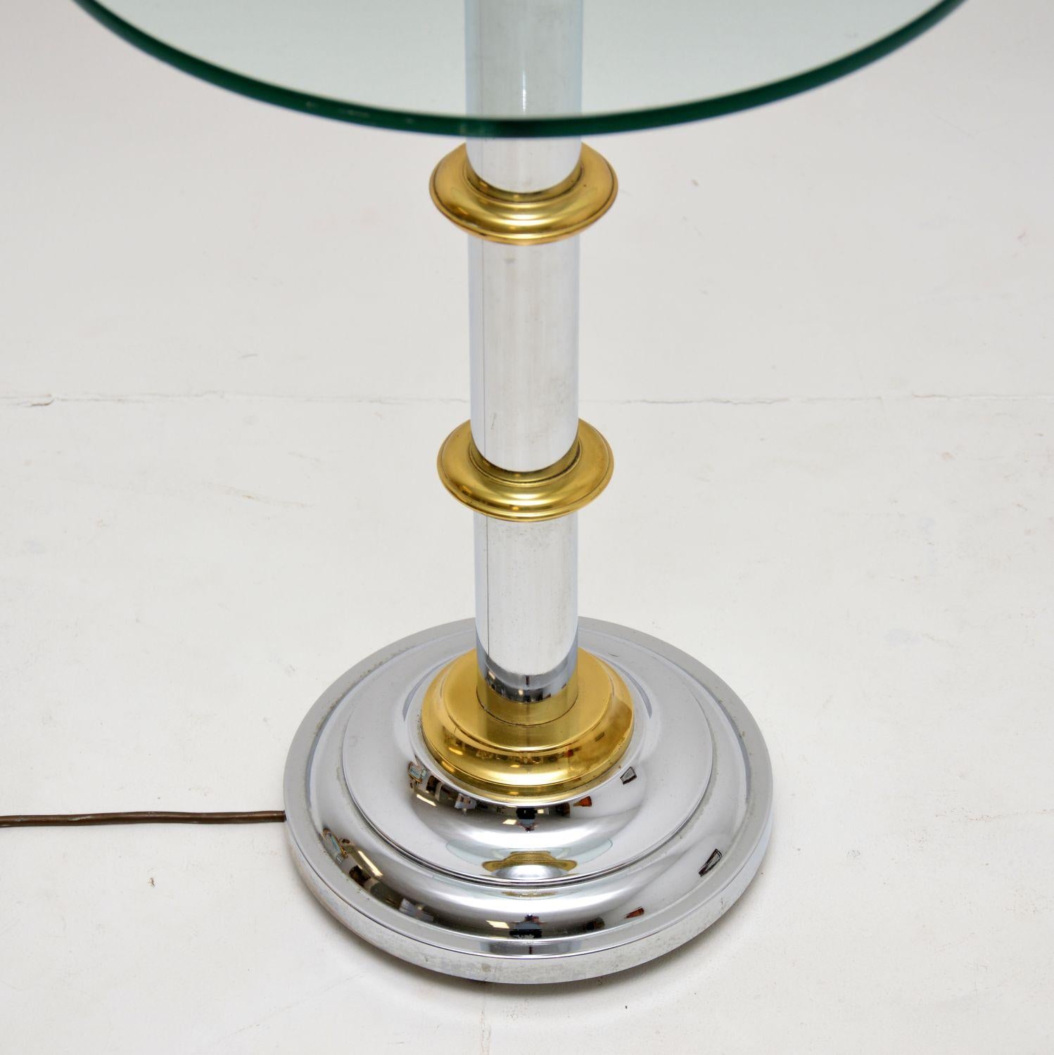 Late 20th Century Vintage Chrome & Brass Floor Lamp / Table