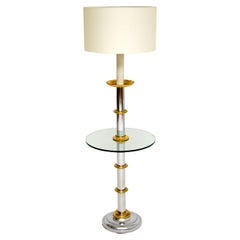 Vintage Chrome & Brass Floor Lamp / Table