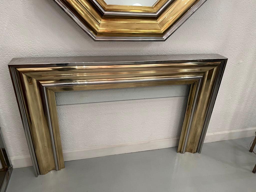 Vintage Chrome & Brass Octagonal Wall Mirror & Fireplace by Sandro Petti, 1970s For Sale 5