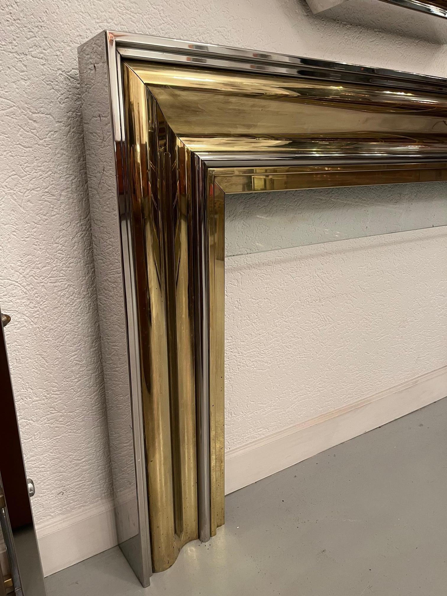 Late 20th Century Vintage Chrome & Brass Octagonal Wall Mirror & Fireplace by Sandro Petti, 1970s For Sale