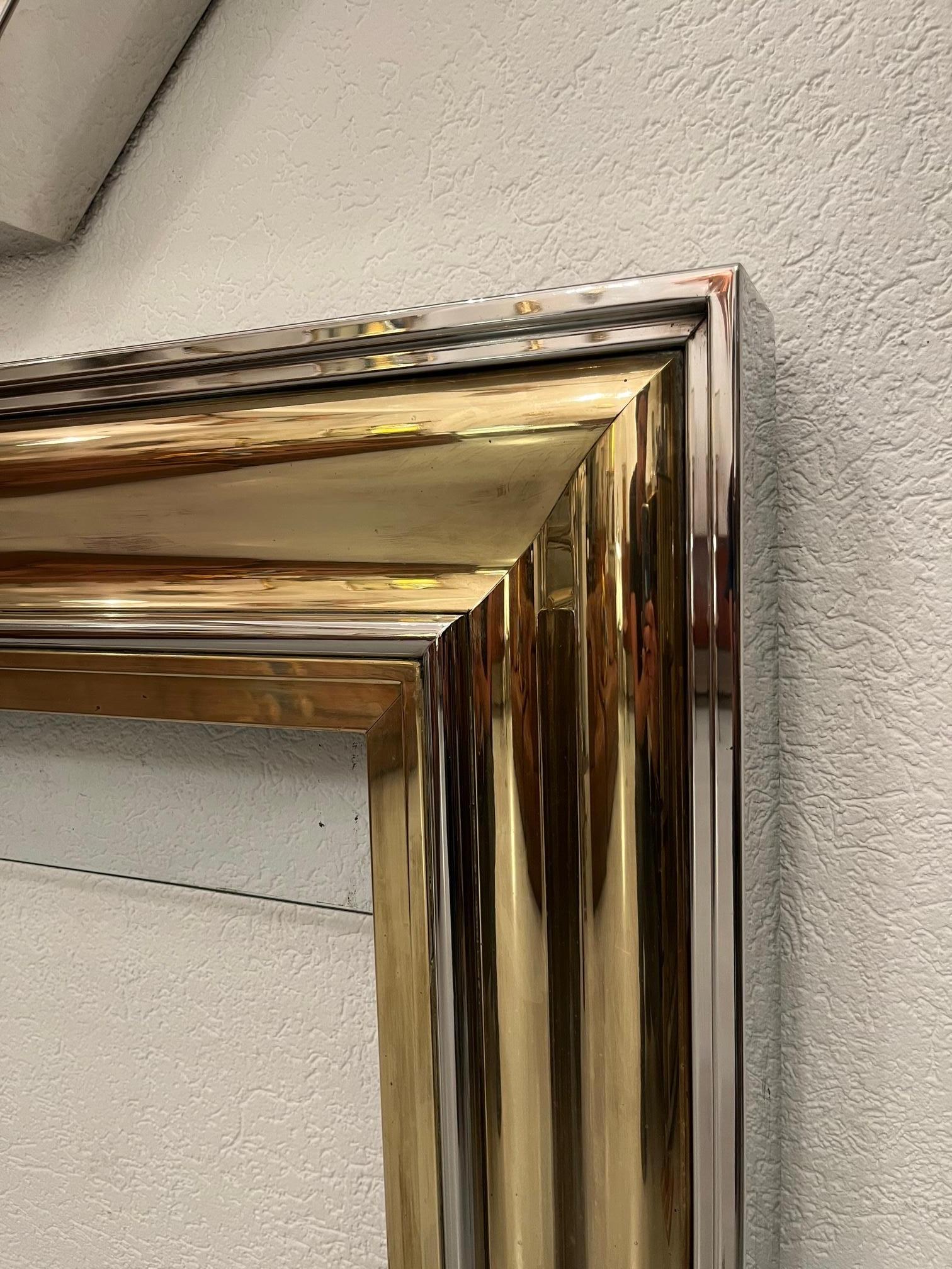 Vintage Chrome & Brass Octagonal Wall Mirror & Fireplace by Sandro Petti, 1970s For Sale 1