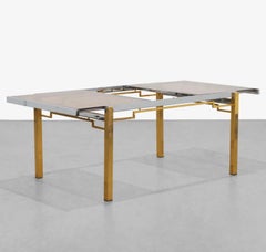 Vintage Chrome, Brass & Smoked Glass Expandable Dining Table In Style of DIA