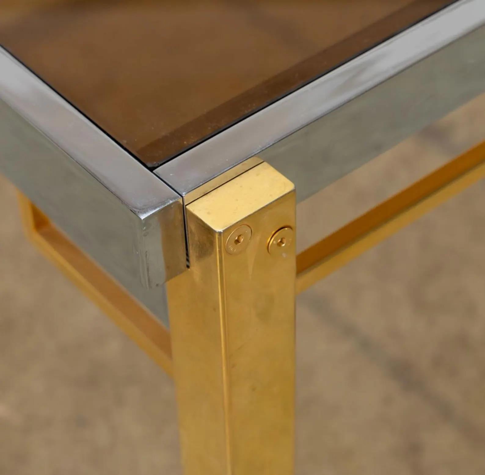 Vintage Chrome, Brass & Smoked Glass Expandable Dining Table In Style of DIA Bon état - En vente à Elkton, MD