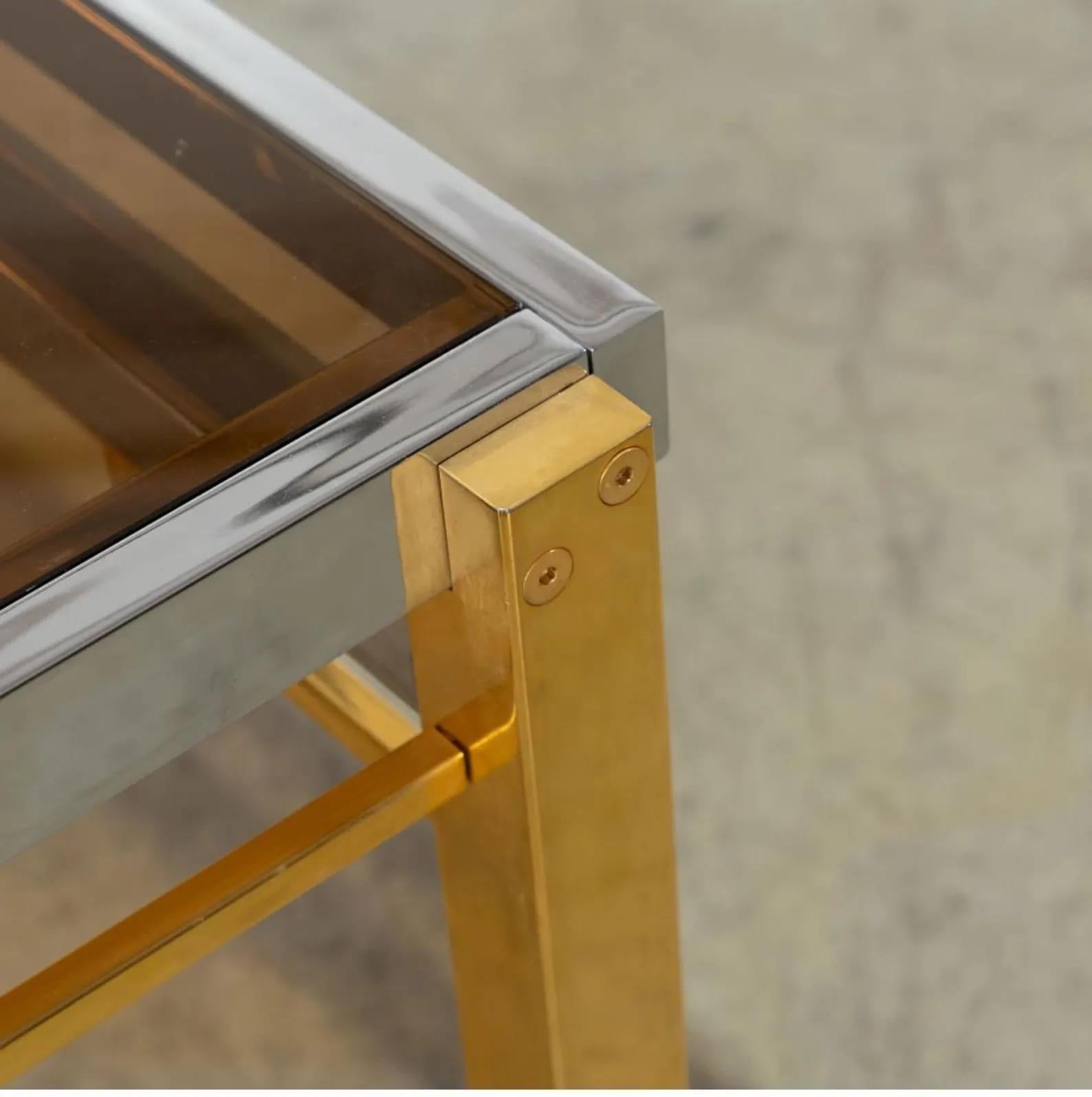 Vintage Chrome, Brass & Smoked Glass Expandable Dining Table In Style of DIA en vente 1