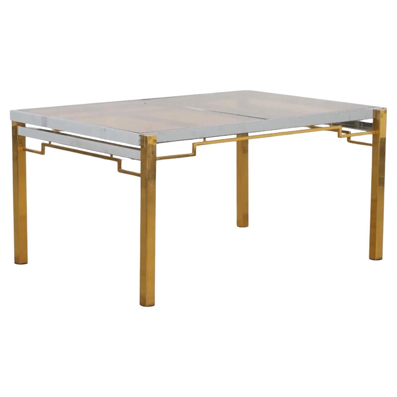 Vintage Chrome, Brass & Smoked Glass Expandable Dining Table In Style of DIA