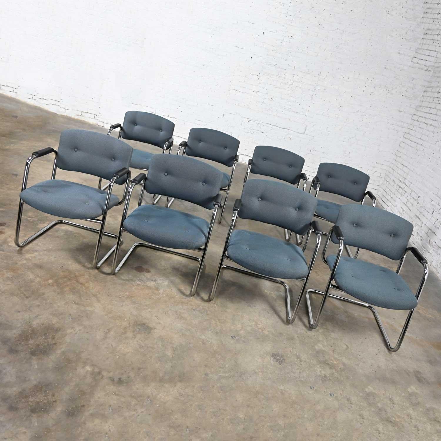 Fabric Vintage Chrome Cantilever Chairs United Chair Co Style Steelcase Sold Separately For Sale