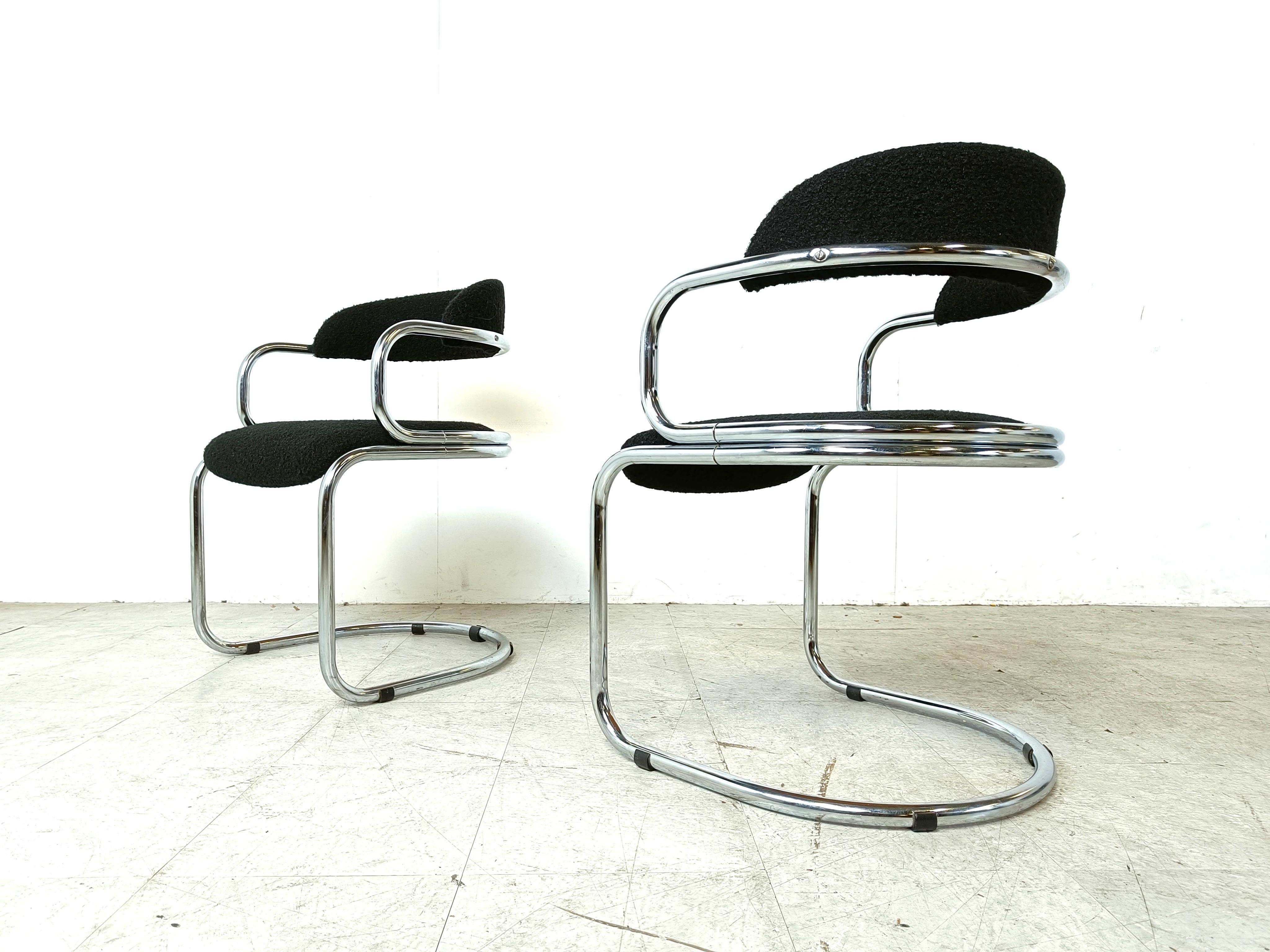 Bouclé Vintage chrome cantilever space age dining chairs, 1970s