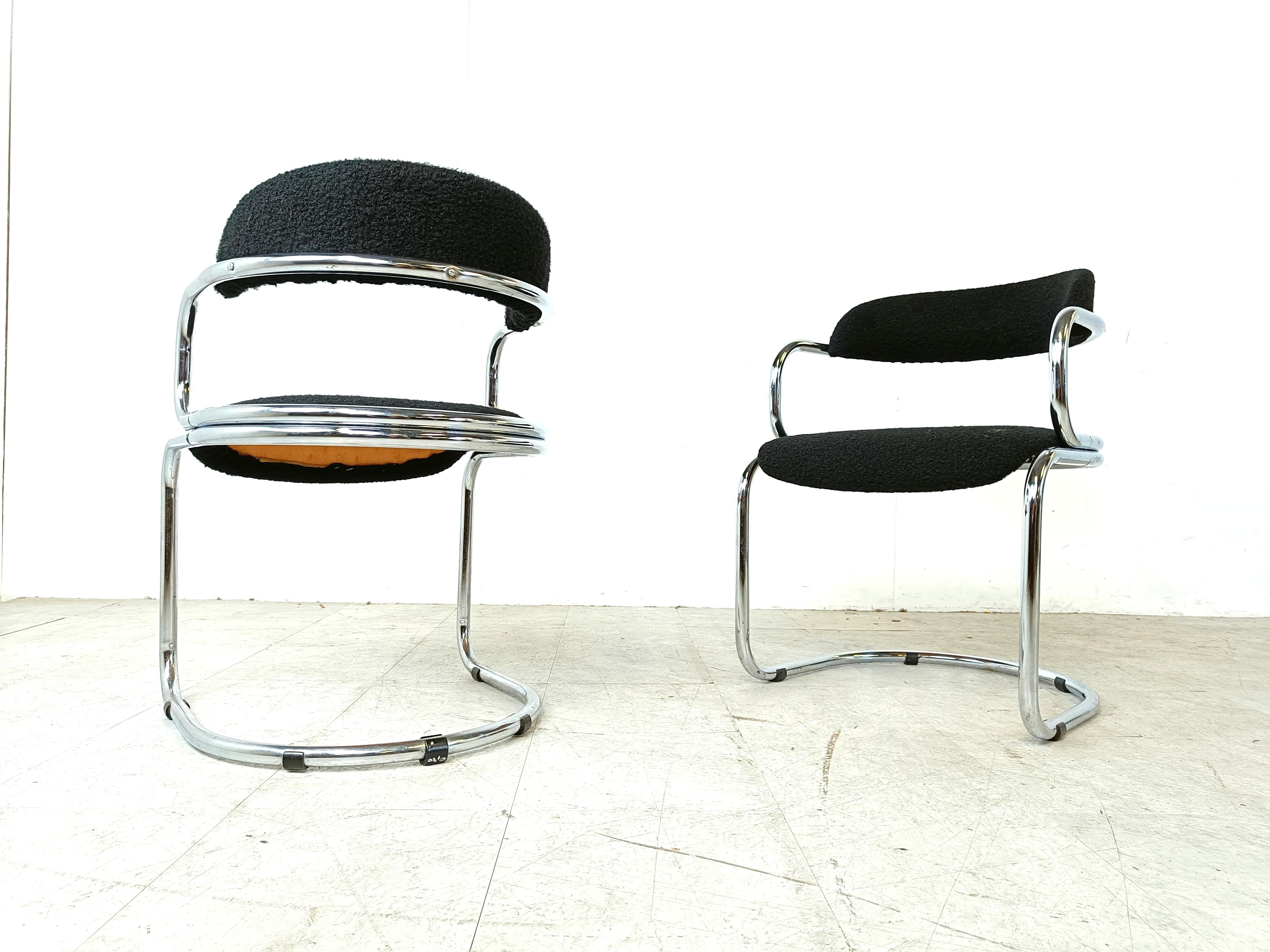 Vintage chrome cantilever space age dining chairs, 1970s 1