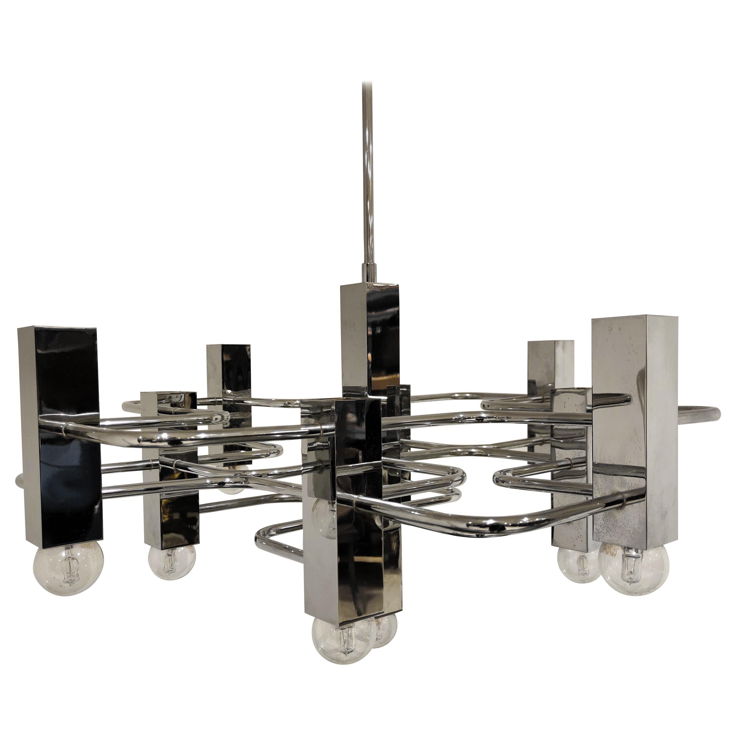 Vintage Chrome Chandelier by Gaetano Sciolari, 1970s