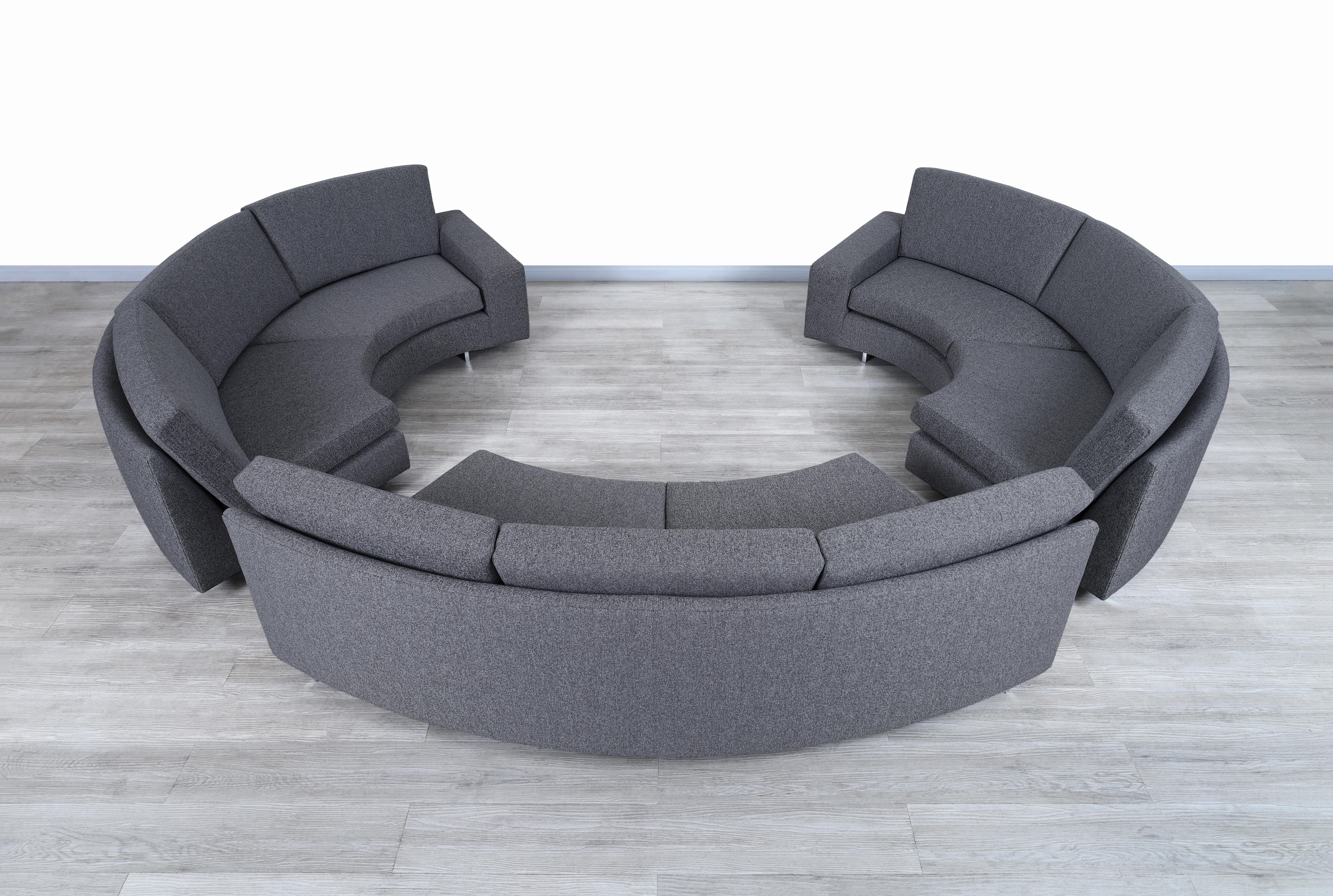Fabric Vintage Chrome Circular Sectional Sofa in the Style of Milo Baughman For Sale