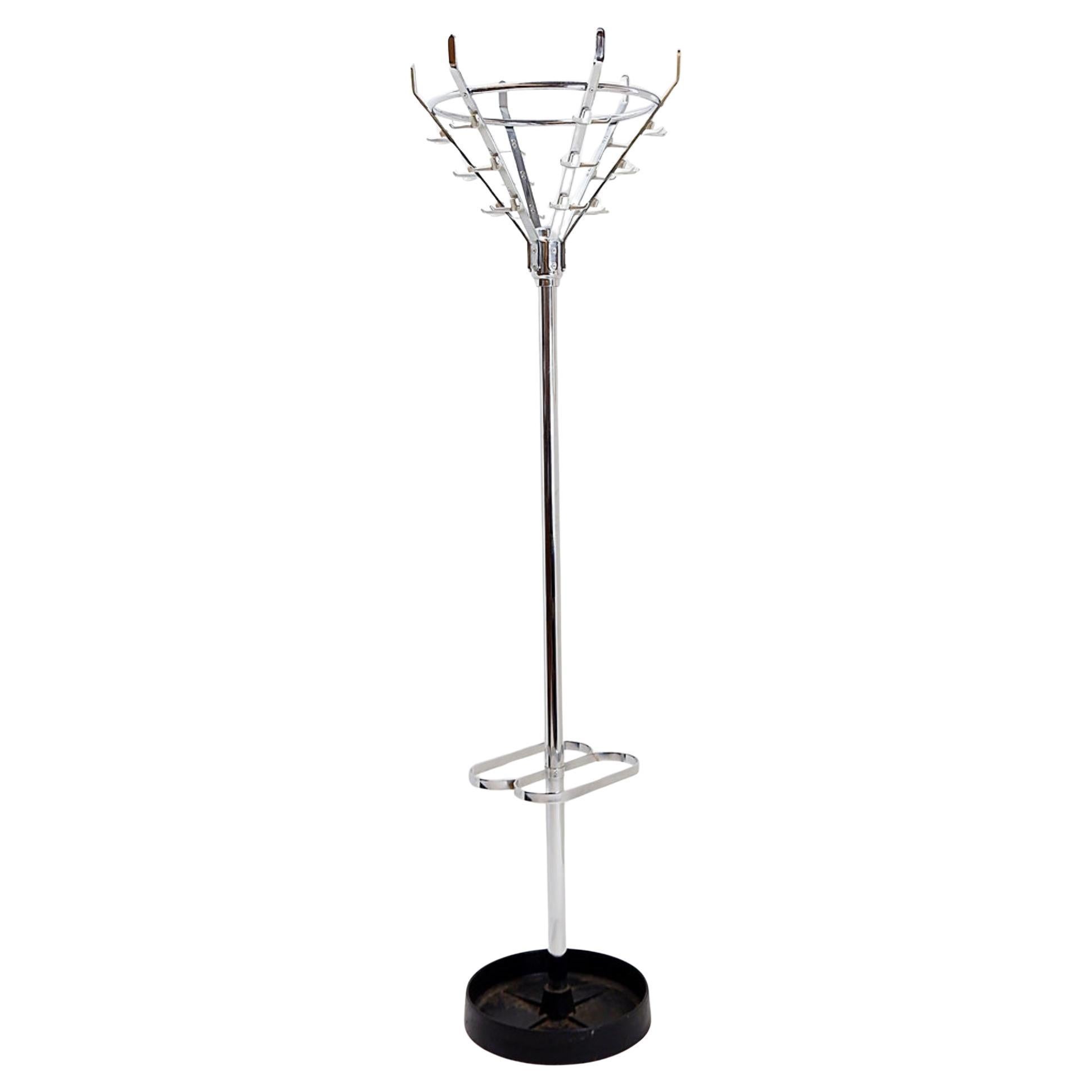 Vintage Chrome Kleiderständer mit Umbrella Rack im Angebot